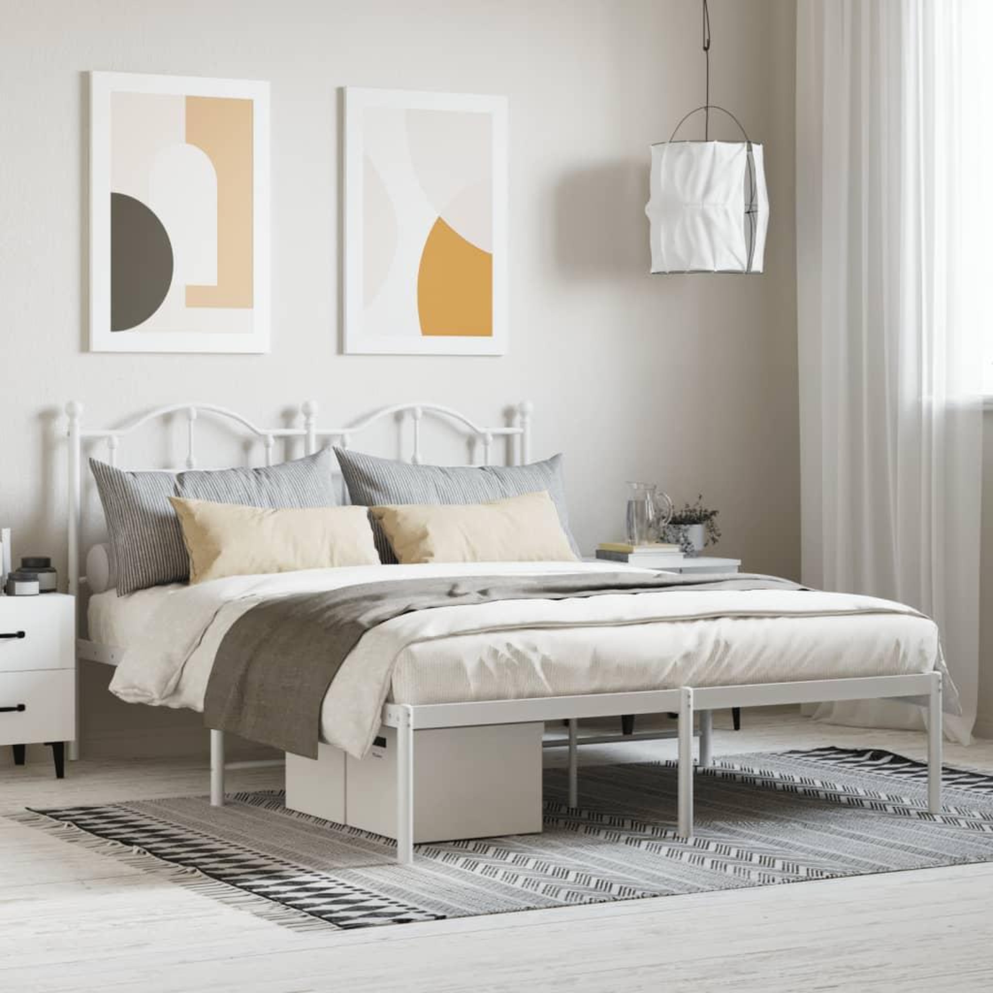 VIDAXL Cadre de lit metal sans matelas et tete de lit blanc 140x200 cm