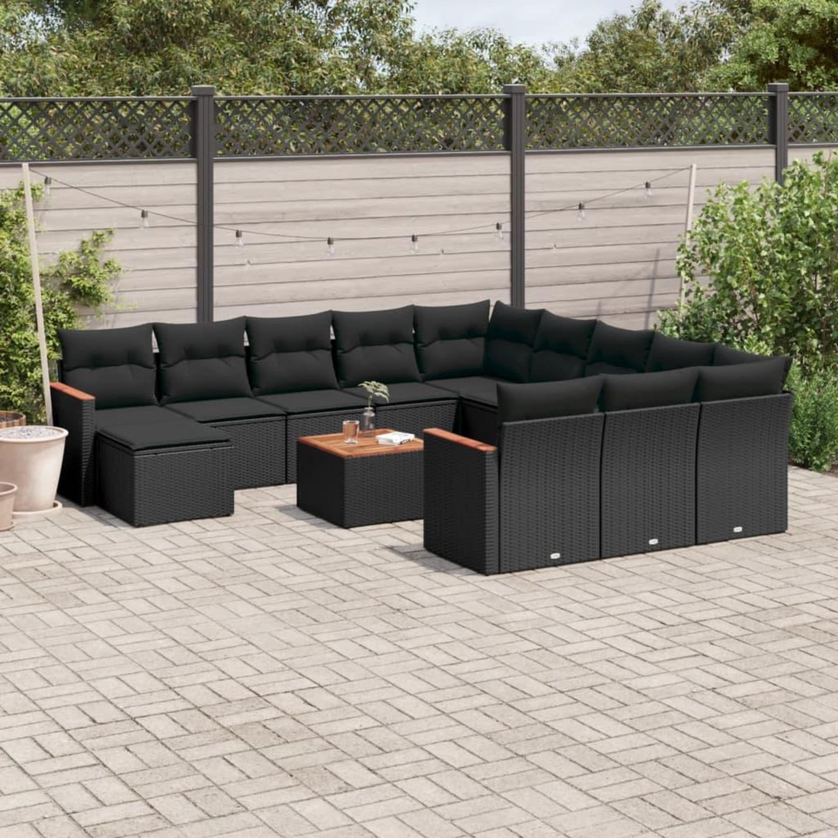 VIDAXL Salon de jardin avec coussins 13 pcs noir resine tressee