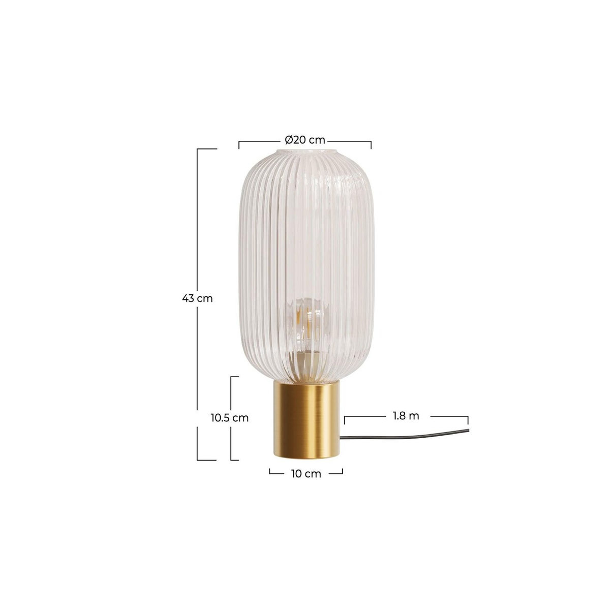 Rendez vous déco Lampe à poser en verre cannelé-Lou