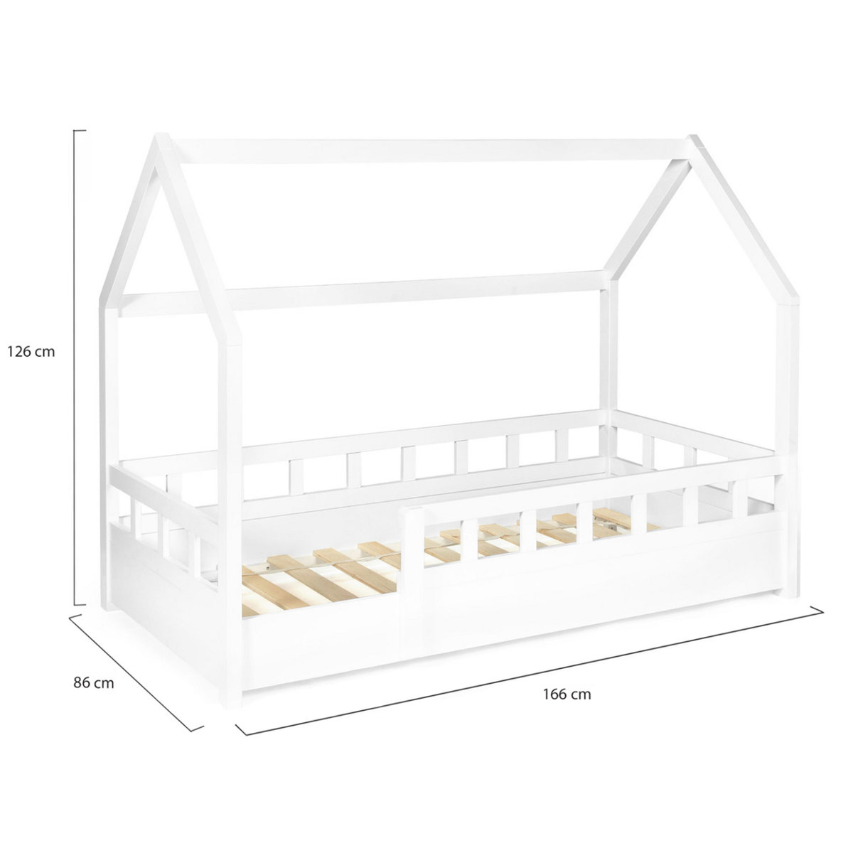 ID MARKET Lit cabane enfant 80 x 160 CM NEREE blanc avec sommier et barrières