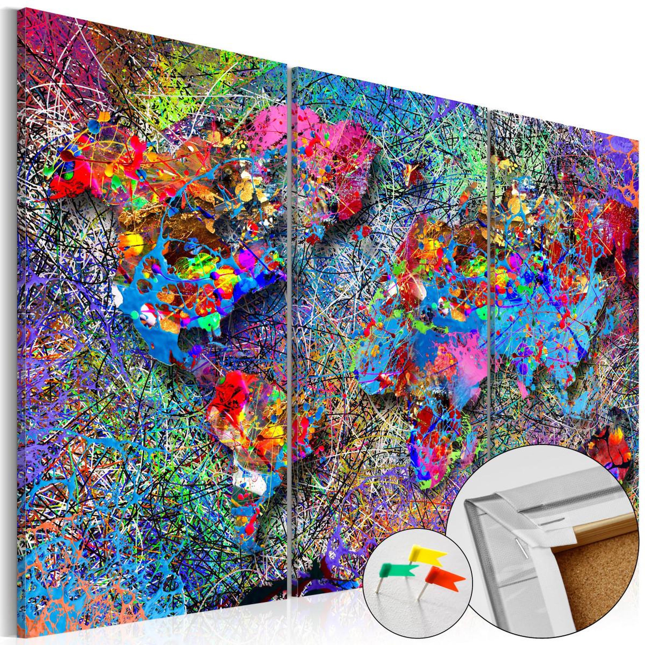 Paris Prix Tableau en liège  carte du monde - colourful whirl. Coloris disponibles : Multicolore
