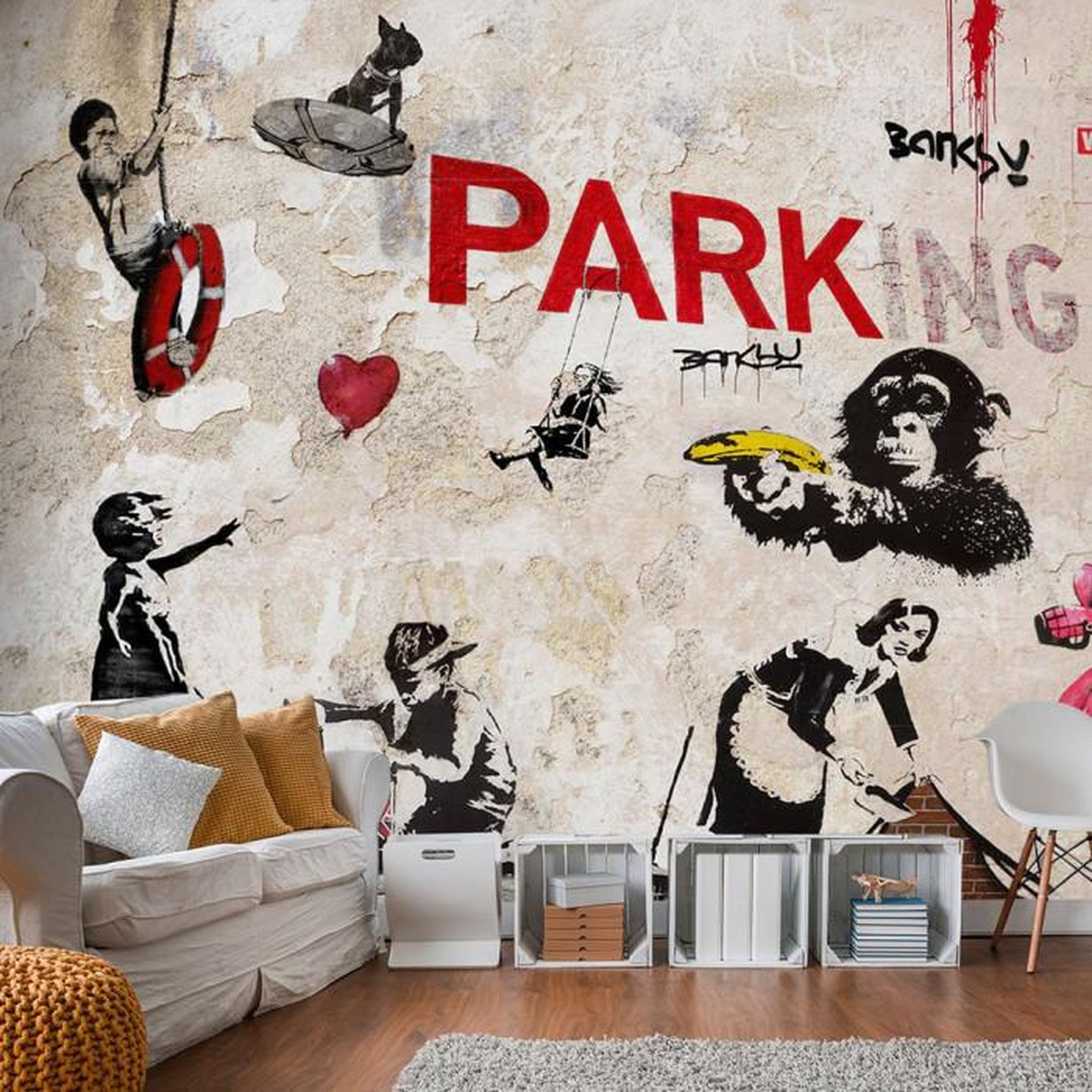 Paris Prix Papier Peint  Banksy - Graffiti Collage. Coloris disponibles : Multicolore