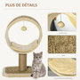Voir la diapositive 5 : PAWHUT Arbre à chat rond style cosy chic griffoir grattoirs sisal jeu suspendu souris niche avec coussin cordes d'algues tressées peluche courte beige