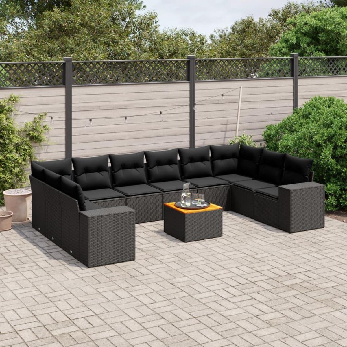 VIDAXL Salon de jardin 11 pcs avec coussins noir resine tressee
