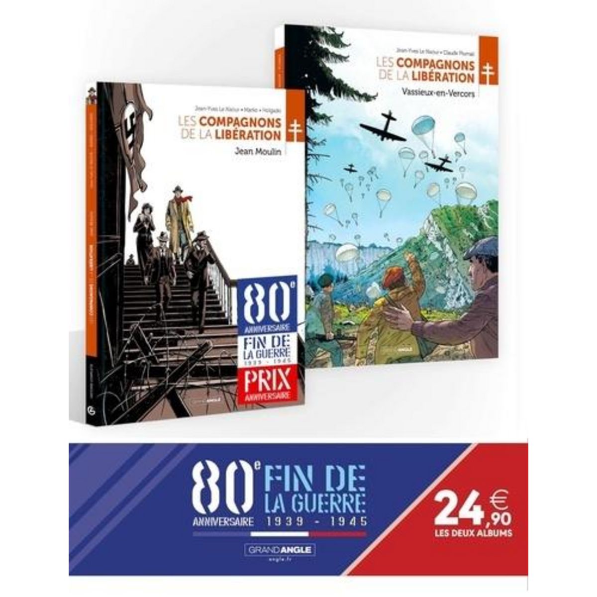 LES COMPAGNONS DE LA LIBERATION : 80E ANNIVERSAIRE FIN DE LA GUERRE, 1939-1945. PACK EN 2 VOLUMES : JEAN MOULIN ; VASSIEUX-EN-VERCORS, Le Naour Jean-Yves