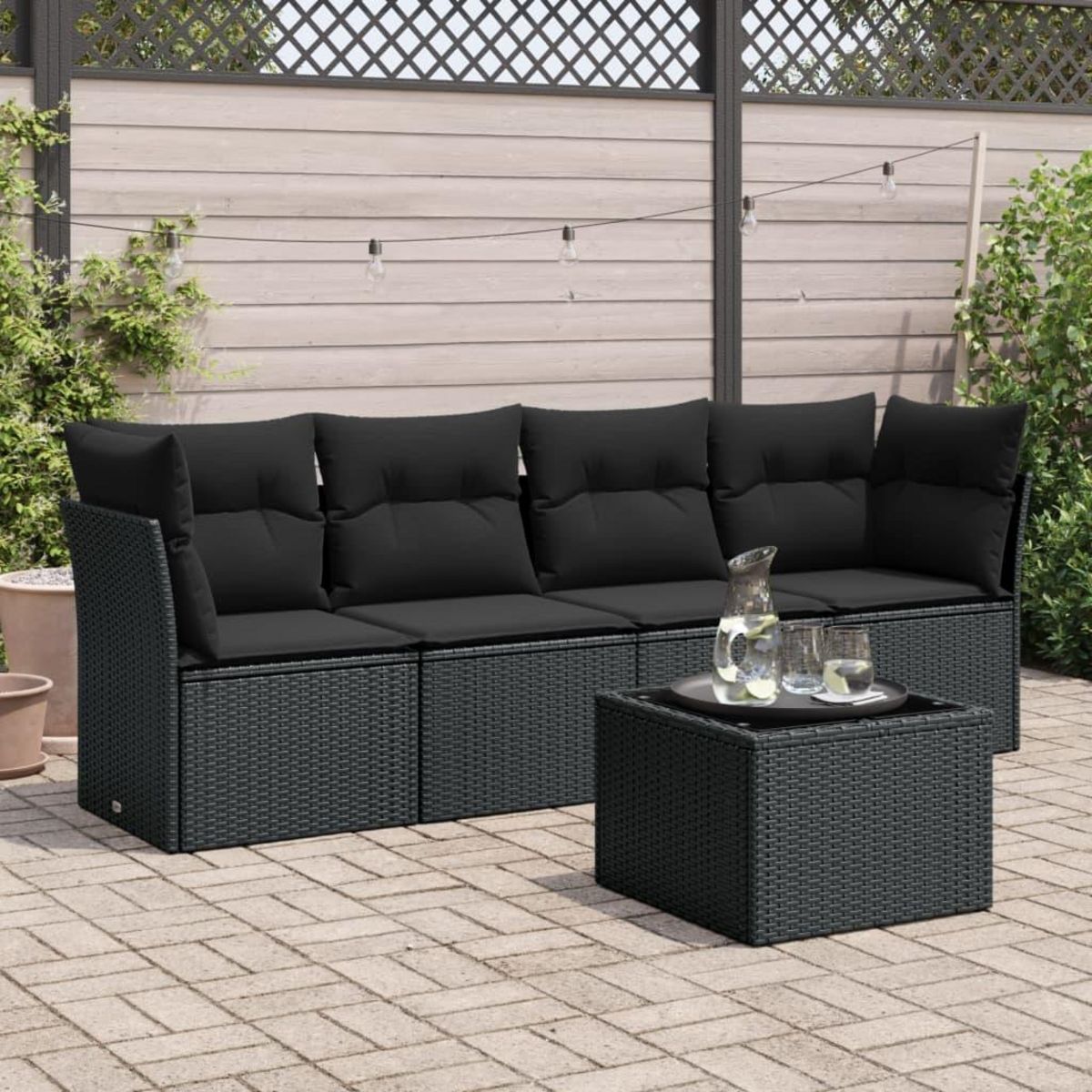 VIDAXL Salon de jardin 5 pcs avec coussins noir resine tressee