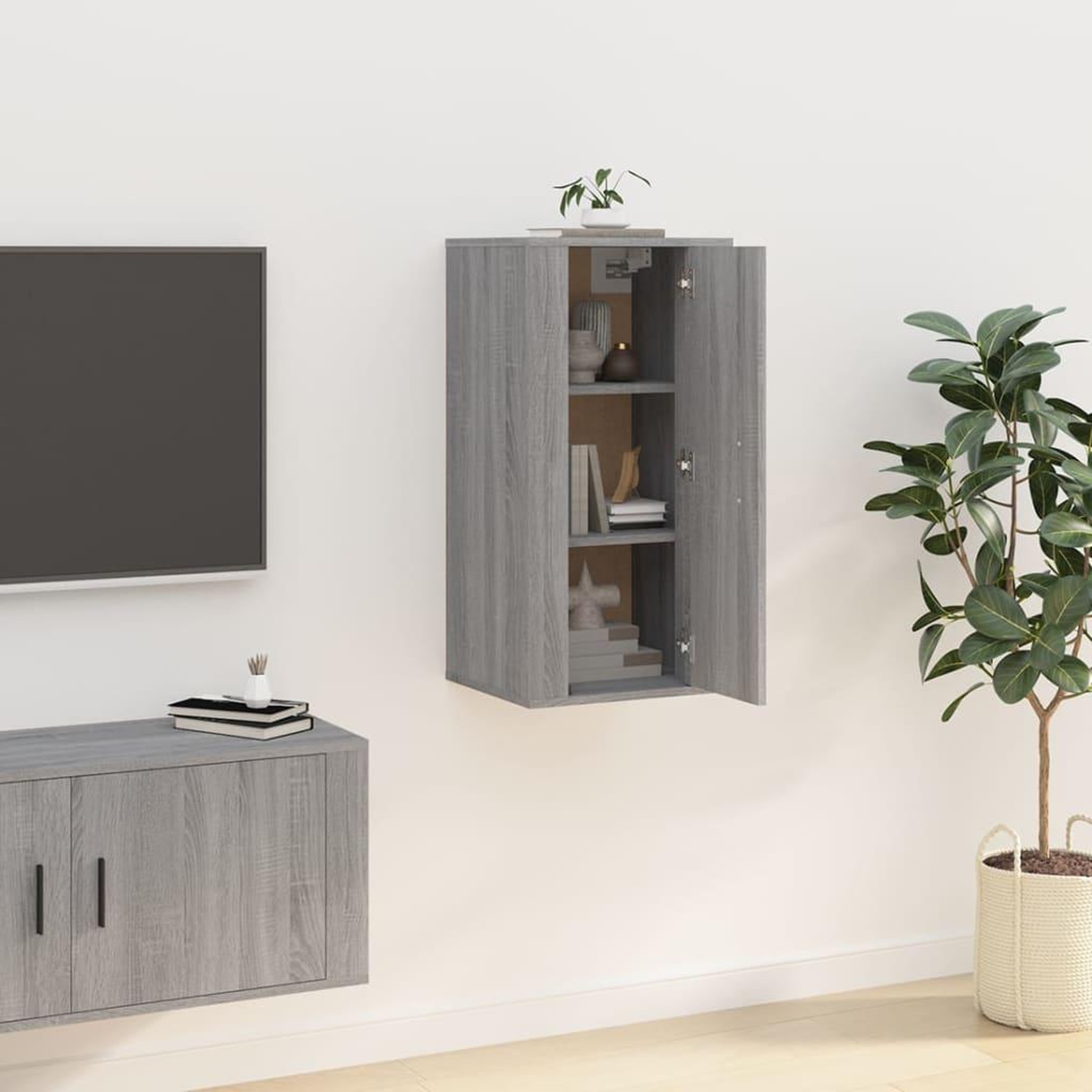 Voir la diapositive 4 : VIDAXL Meuble TV mural Sonoma gris 40x34,5x80 cm
