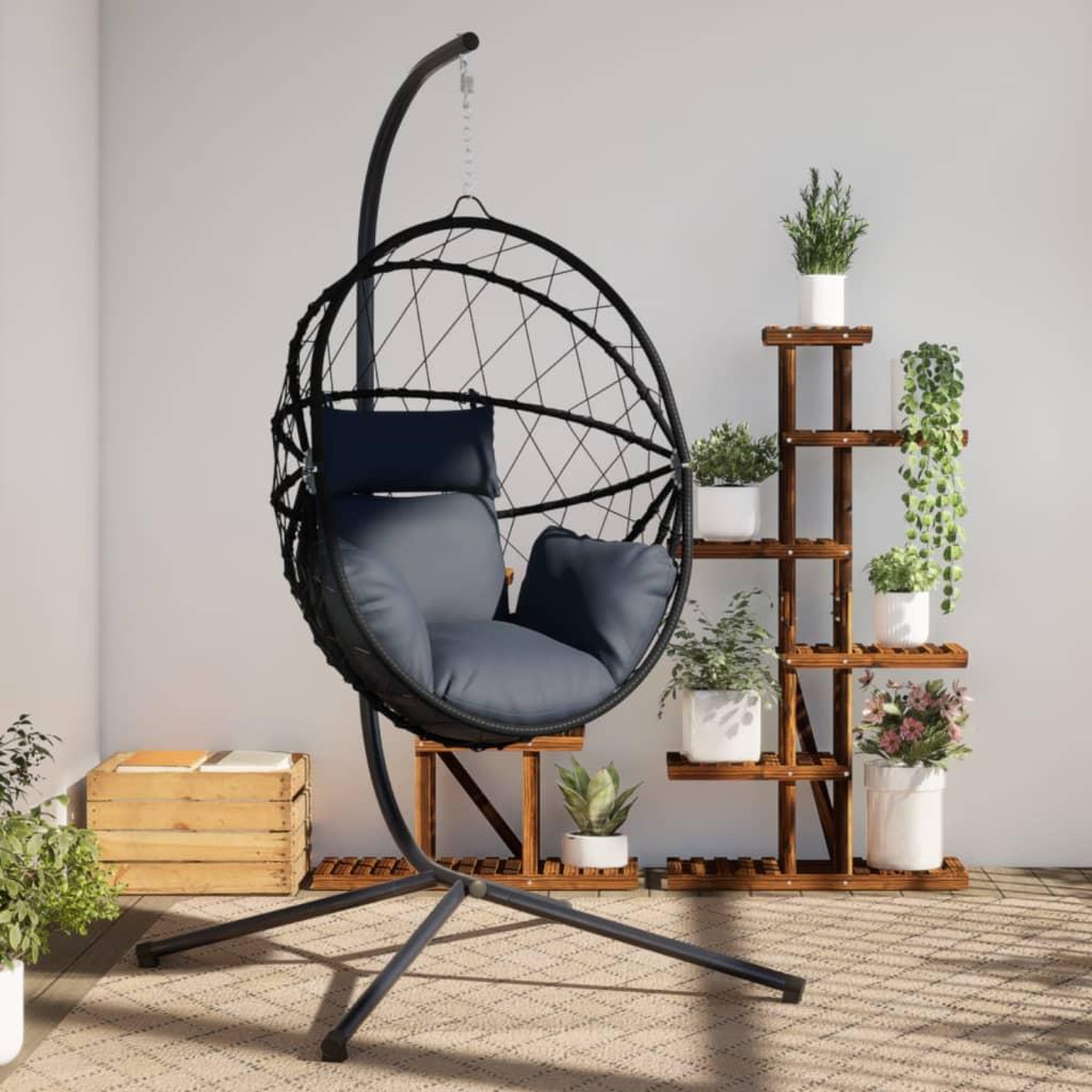 VIDAXL Chaise suspendue en forme d'œuf avec support anthracite