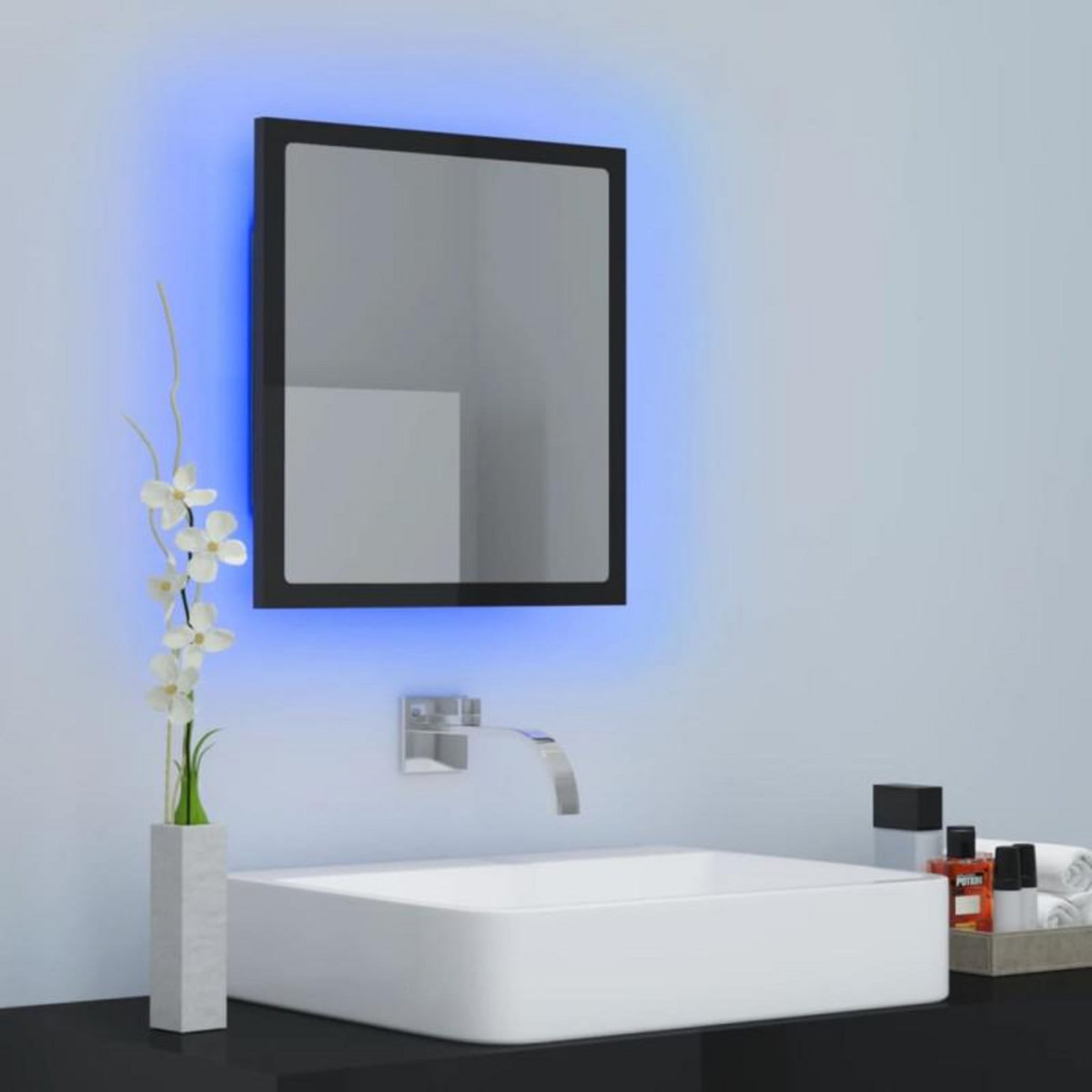 VIDAXL Miroir LED de salle de bain Noir brillant 40x8,5x37cm Acrylique