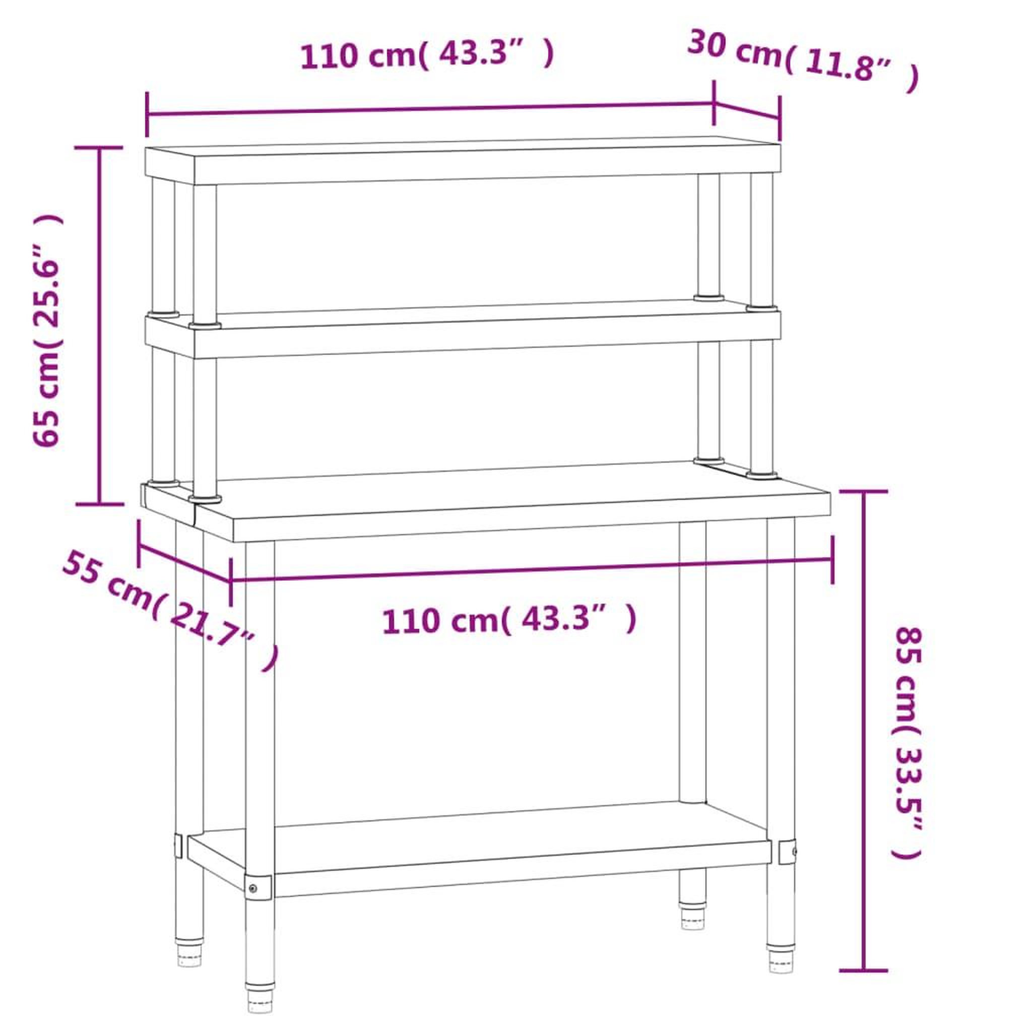 Voir la diapositive 6 : VIDAXL Table de travail de cuisine avec etagere 110x55x150 cm inox