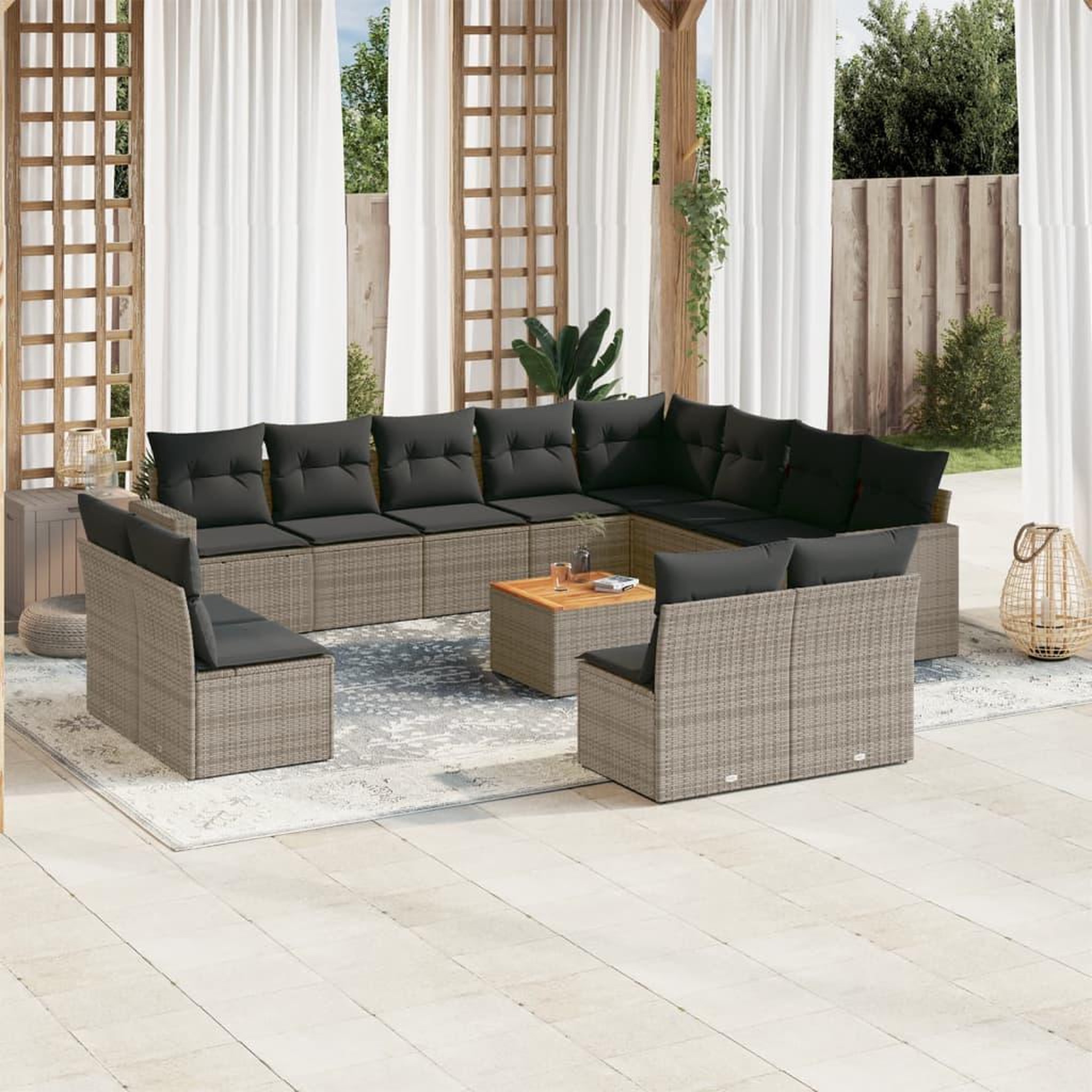 VIDAXL Salon de jardin avec coussins 13 pcs gris resine tressee