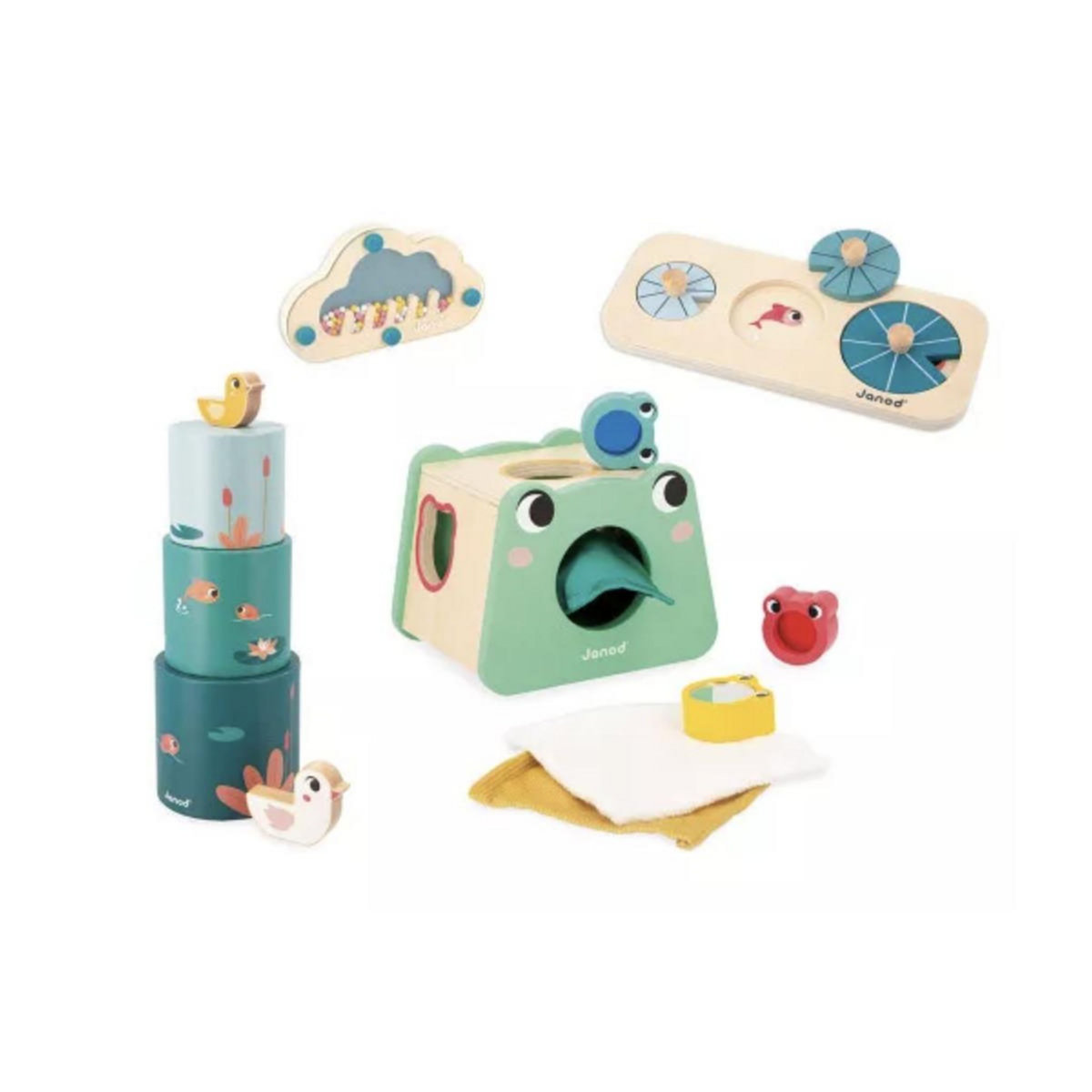 Juratoys-Janod Box - 4 jouets - Eveil sensoriel - 12 mois