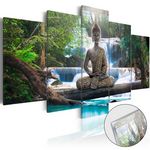 Paris Prix Tableau sur Verre Acrylique  Buddha & Waterfall. Coloris disponibles : Multicolore