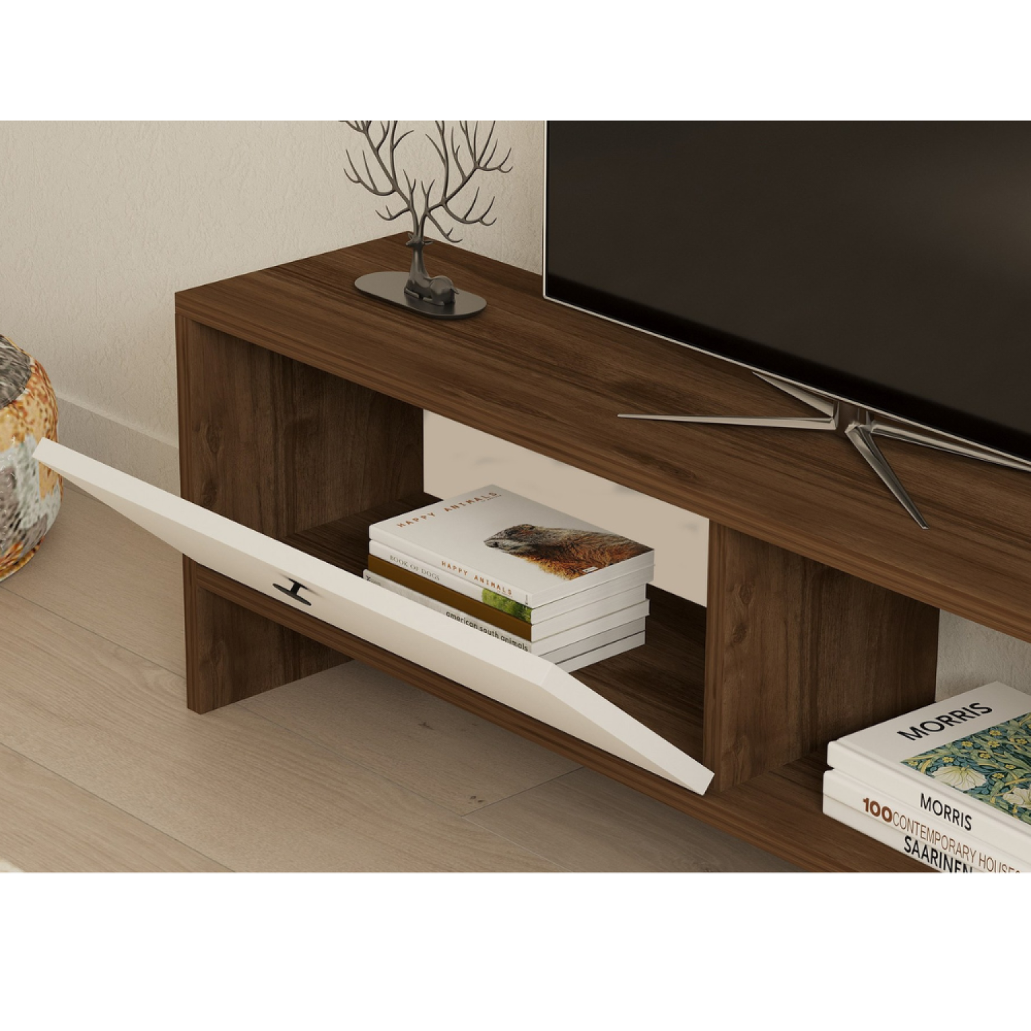 Voir la diapositive 6 : CONCEPT USINE Meuble tv bois et blanc avec rangement 120 cm loom