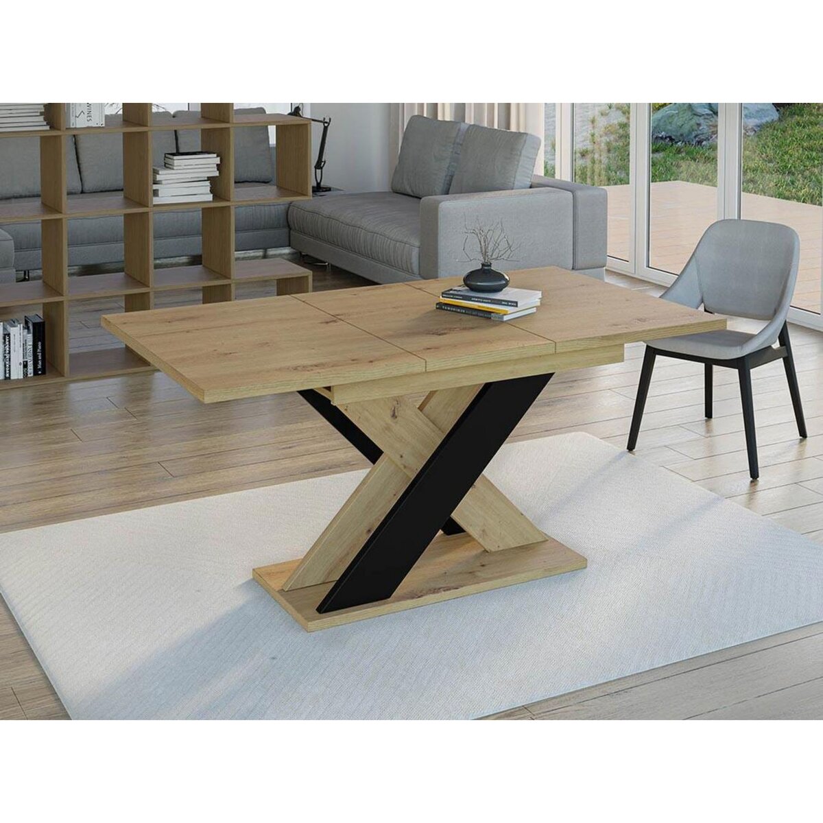 BEST MOBILIER Tosca - table à manger extensible - aspect chêne clair et noir - 4 à 6 personnes