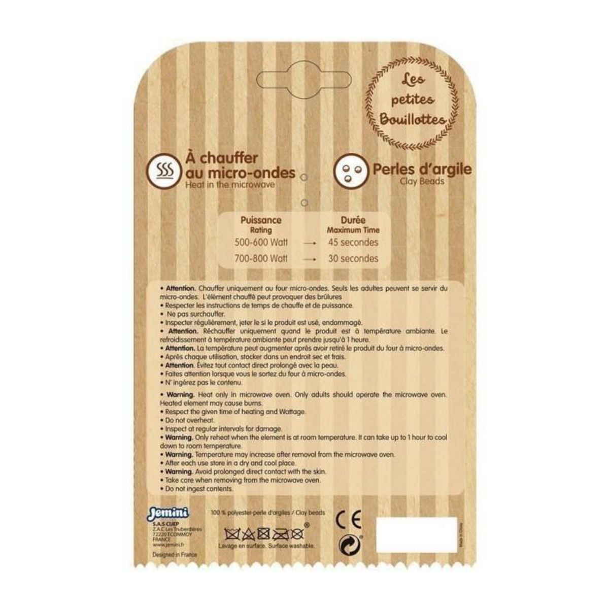 JEMINI JEMINI Peluche bouillote Mouton - A chauffer au micro-ondes micro perles dargile +/- 19 cm