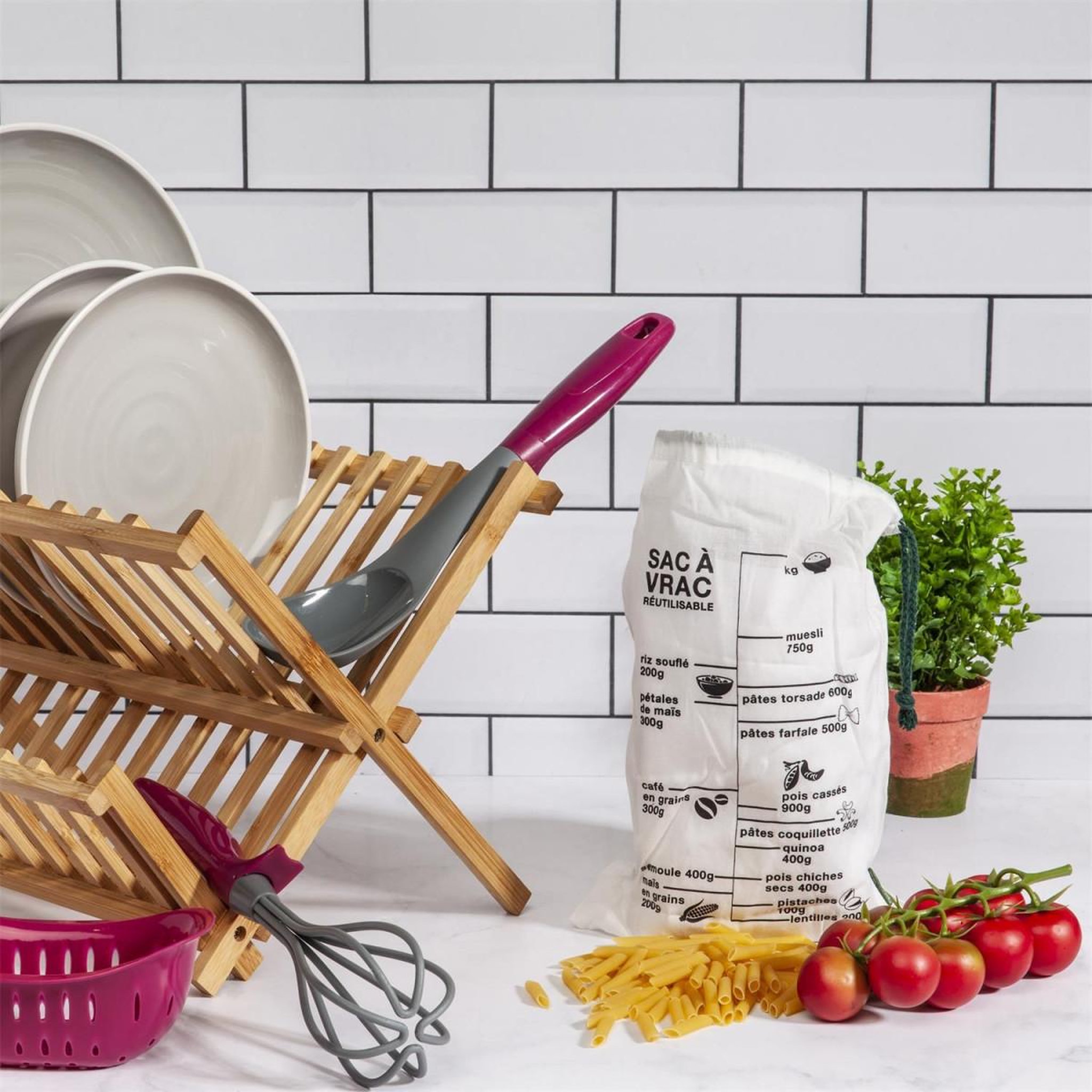 Voir la diapositive 3 : COOK CONCEPT Sac à vrac gradué  réutilisable  32cm blanc