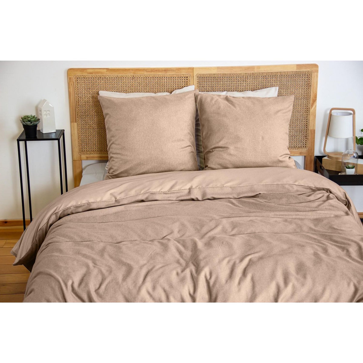 Home collection Parure housse de couette 3pcs 240x220 100% microfibre effet flanelle - grege