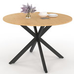 ID MARKET Table de jardin ronde MESSINA 120 cm 6 personnes pied araignée plateau métal effet bois