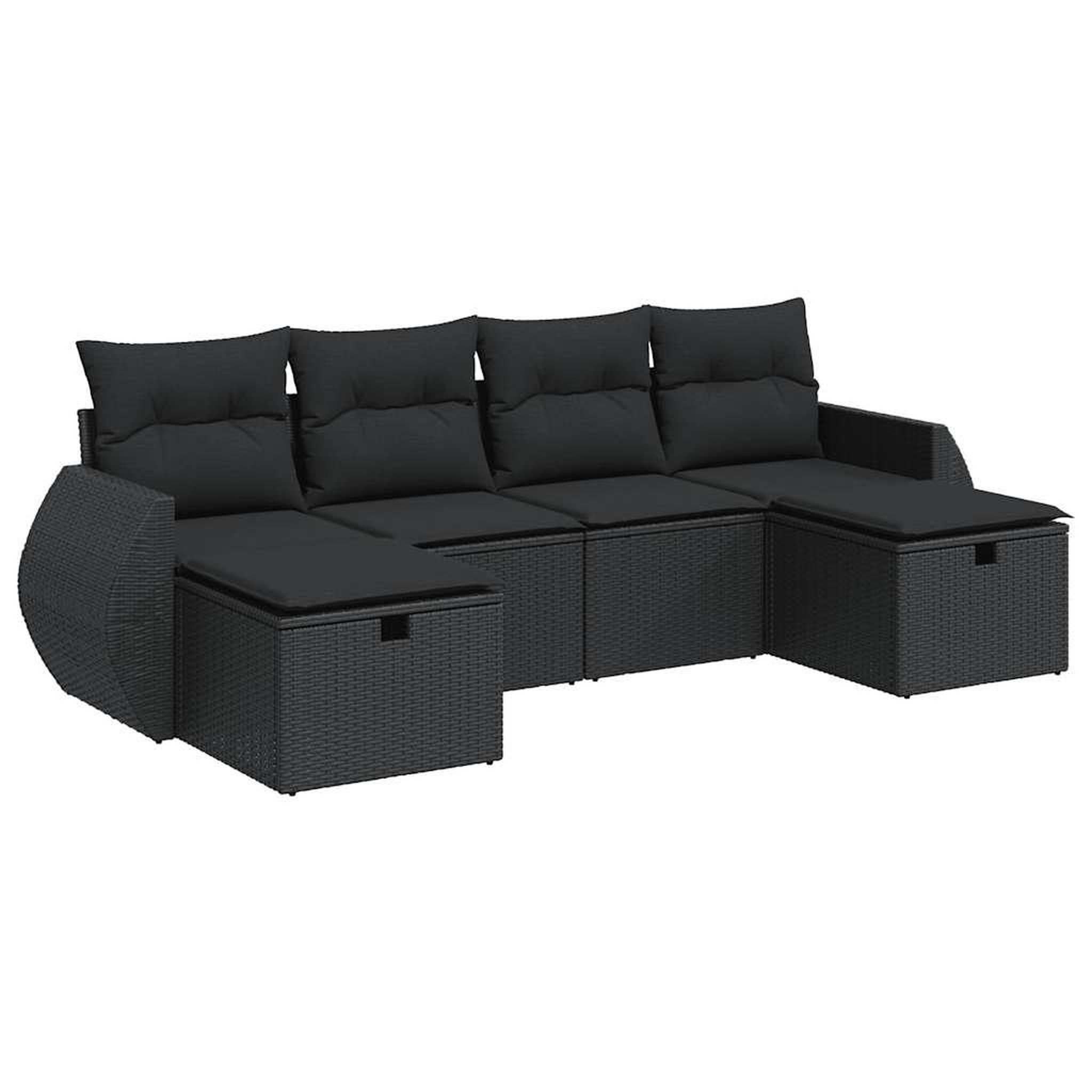 Voir la diapositive 2 : VIDAXL Salon de jardin 6 pcs avec coussins noir resine tressee