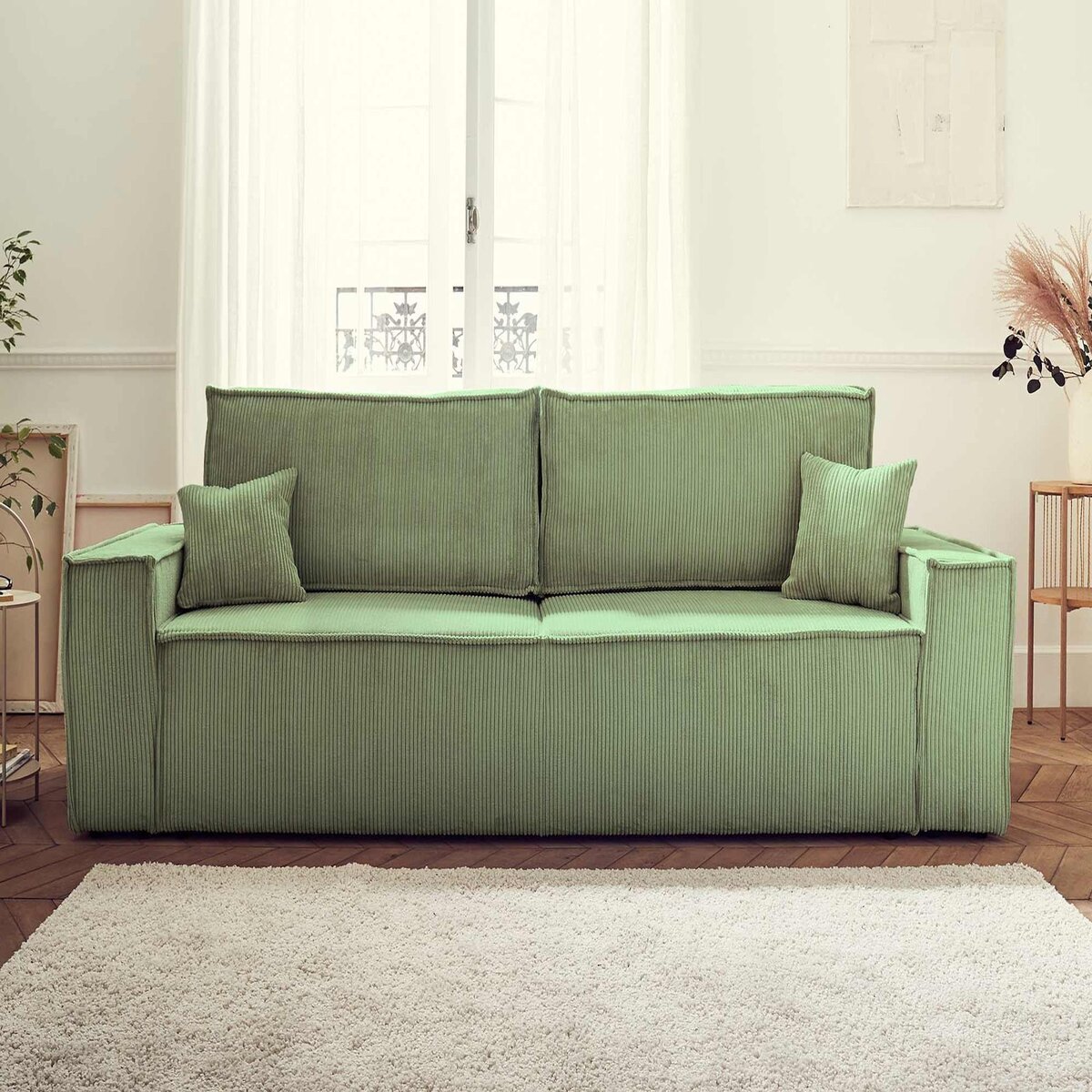 BEST MOBILIER Dellia - canapé 3 places convertible - avec coffre - en velours côtelé - style contemporain