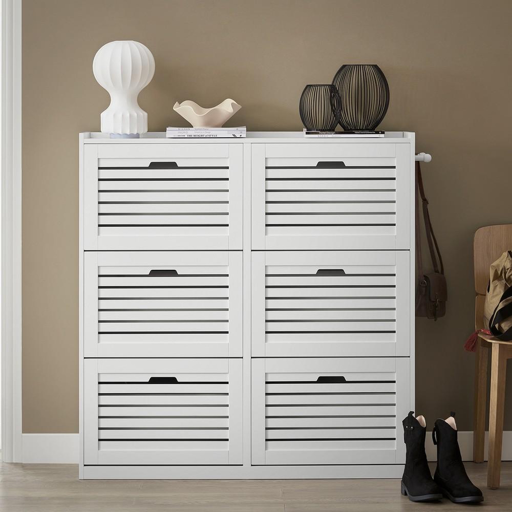 Voir la diapositive 2 : SOBUY SoBuy - Meuble À Chaussures 6 portes - Blanc - 115x30x112cm - Nordique - FSR145-W