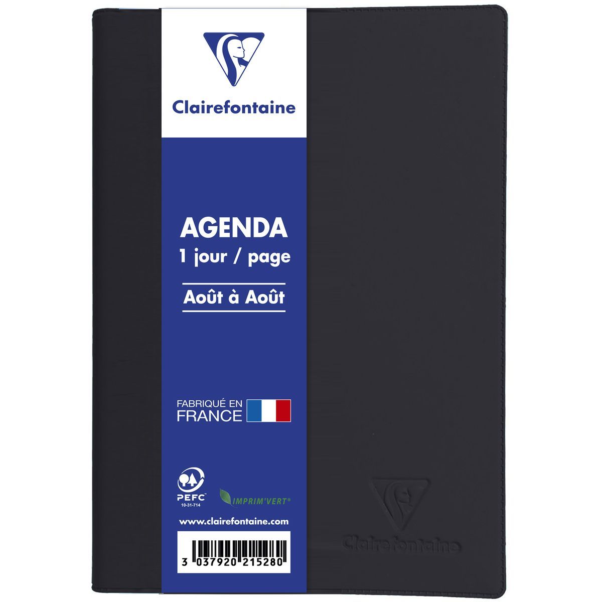 CLAIREFONTAINE Agenda scolaire journalier 12x17cm couverture PVC toucher gomme noir 2023-2024