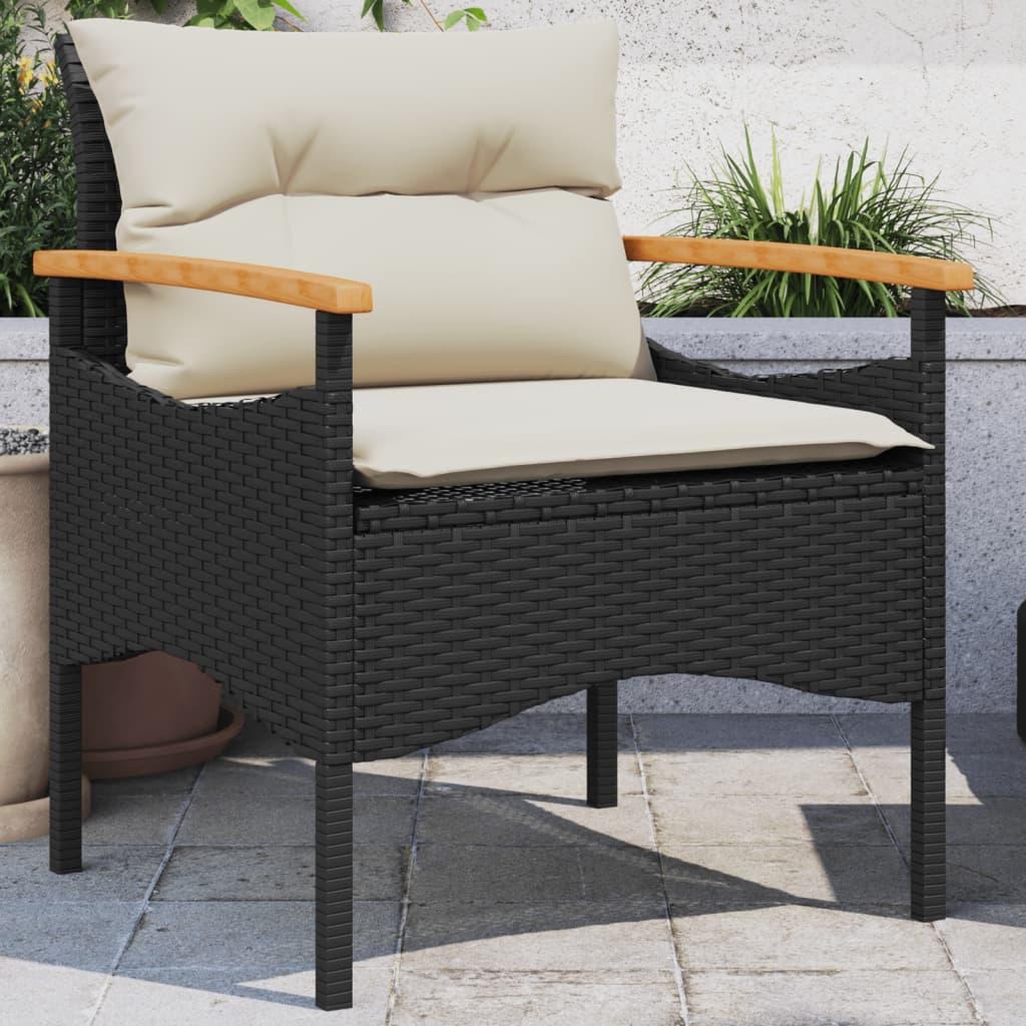 Voir la diapositive 4 : VIDAXL Salon de jardin 3 pcs avec coussins noir resine tressee