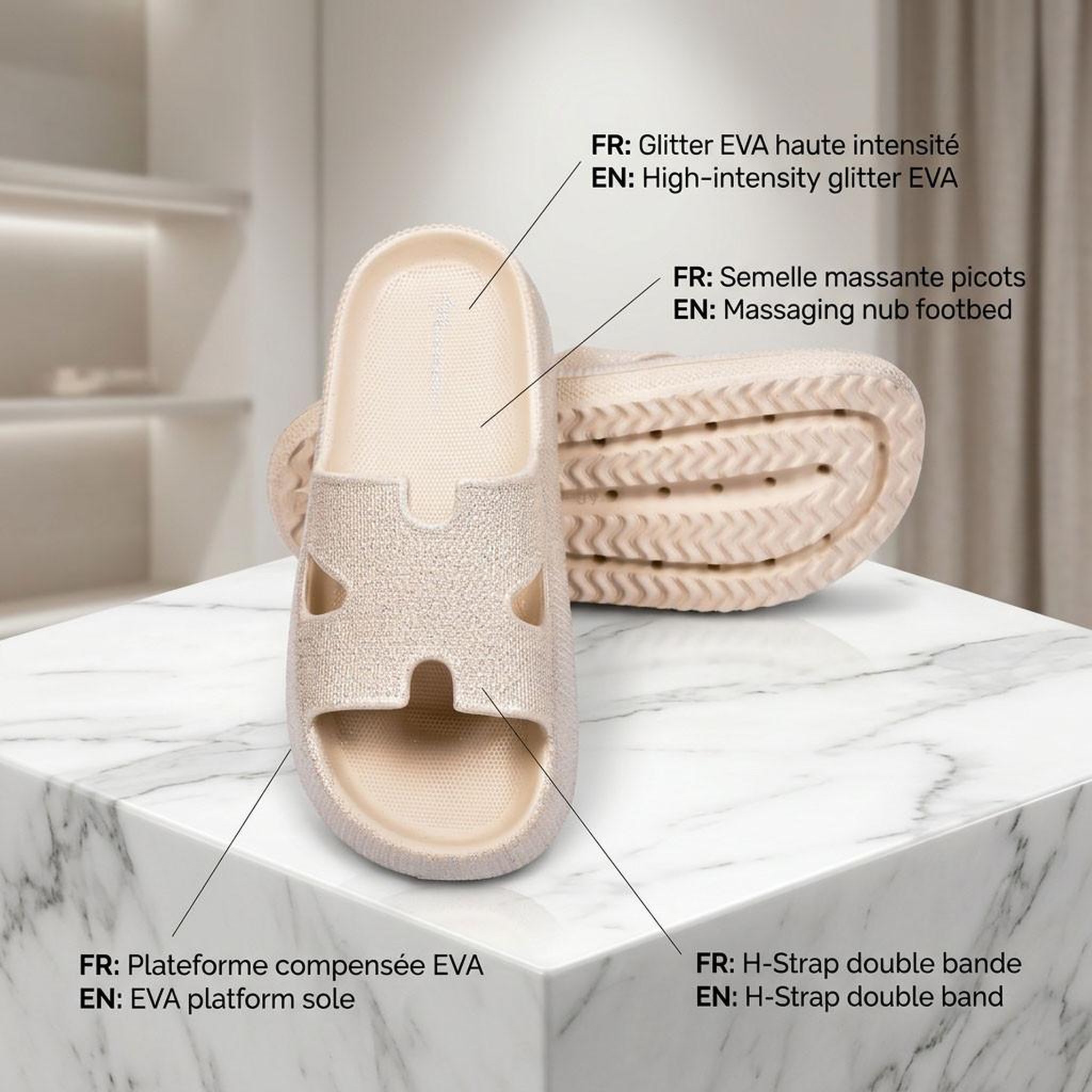 Voir la diapositive 4 : OZABI OZABI Claquette Glitter H-Strap EVA 6 Coloris
