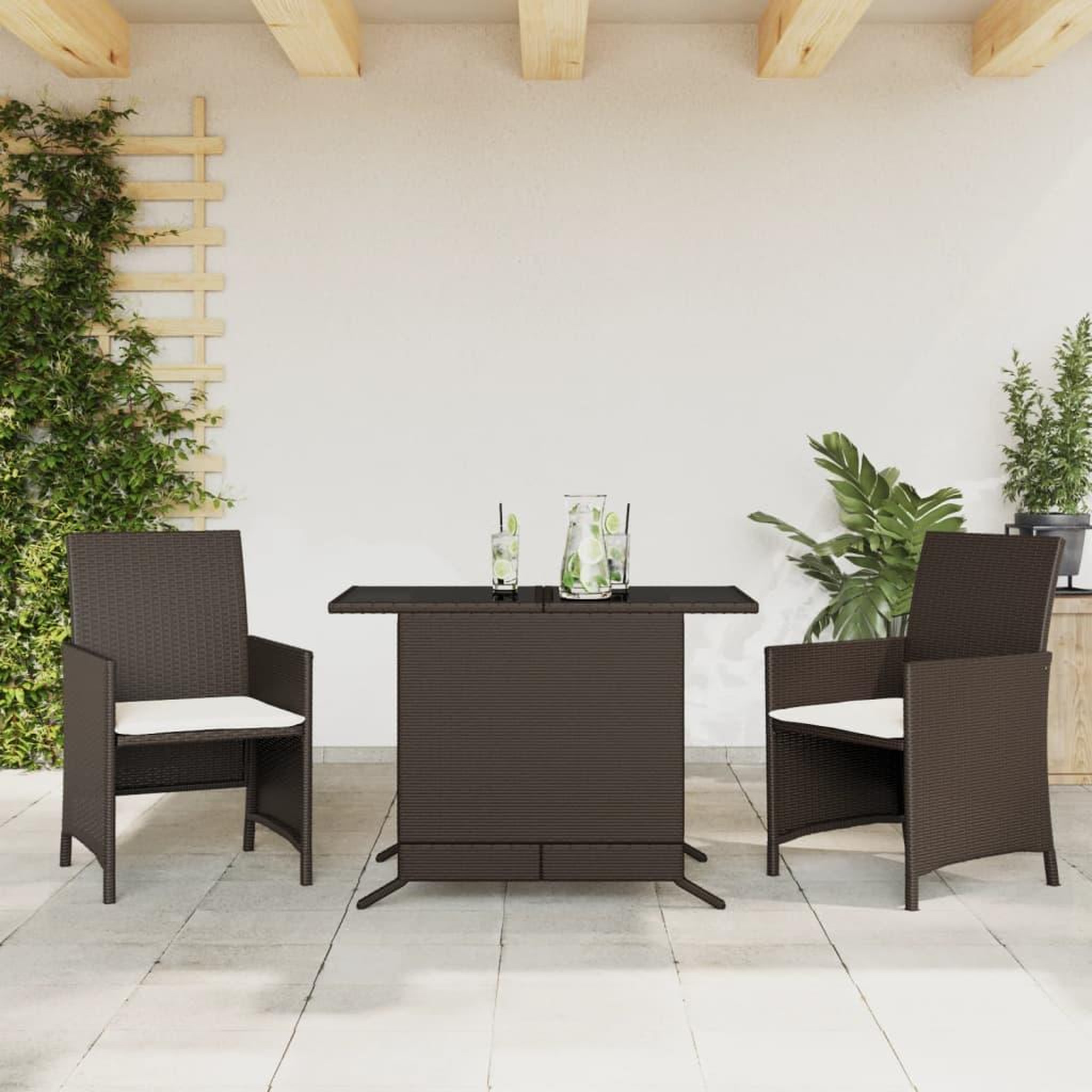 VIDAXL Ensemble de bistro 3 pcs avec coussins marron resine tressee