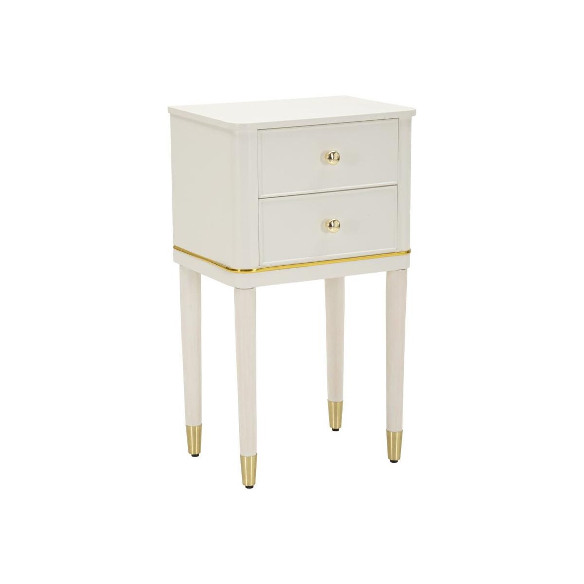 Paris Prix Table de Chevet 2 Tiroirs  Camille  71cm Blanc & Or