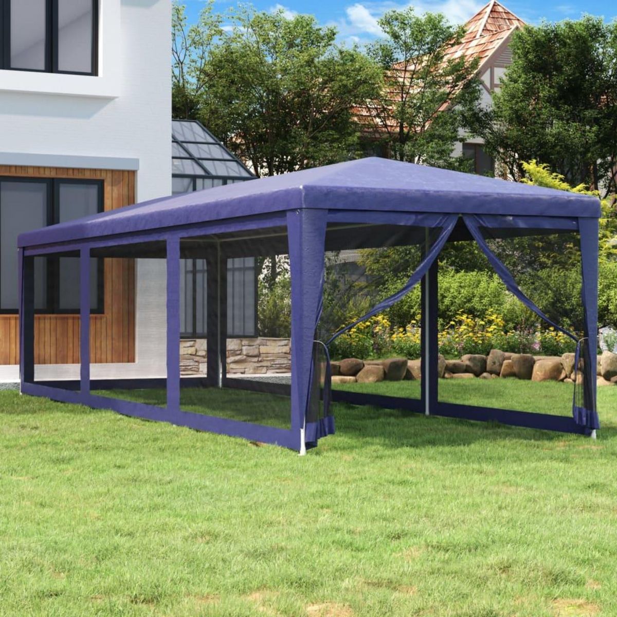 VIDAXL Tente de fete avec 8 parois laterales en maille Bleu 3x9 m PEHD