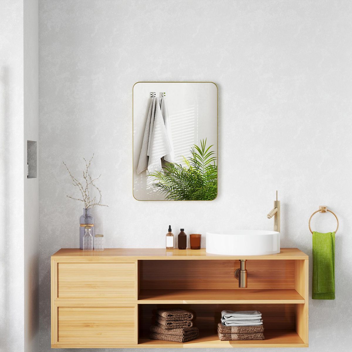 HOMCOM Miroir mural rectangulaire 50 x 70 cm cadre alliage aluminium doré