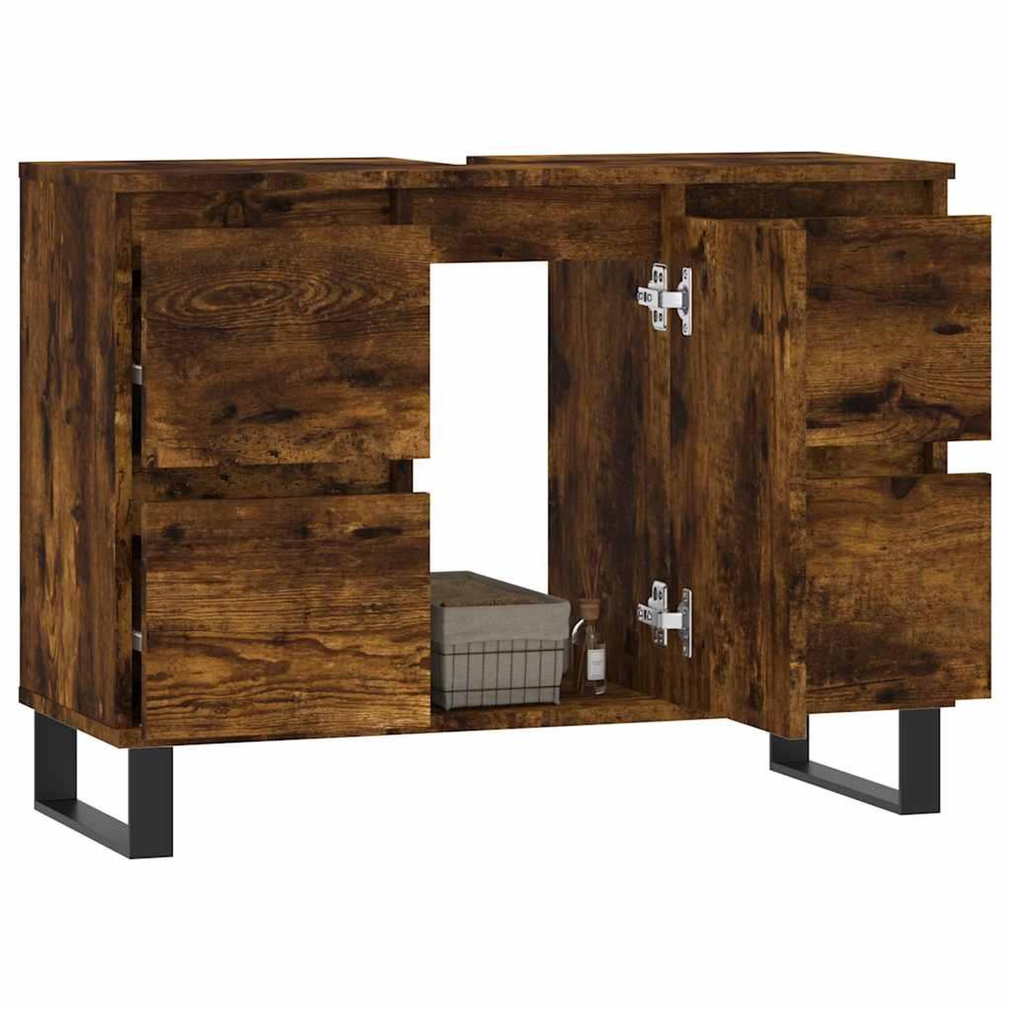 Voir la diapositive 3 : VIDAXL Armoire salle de bain chene fume 80x33x60cm bois d'ingenierie