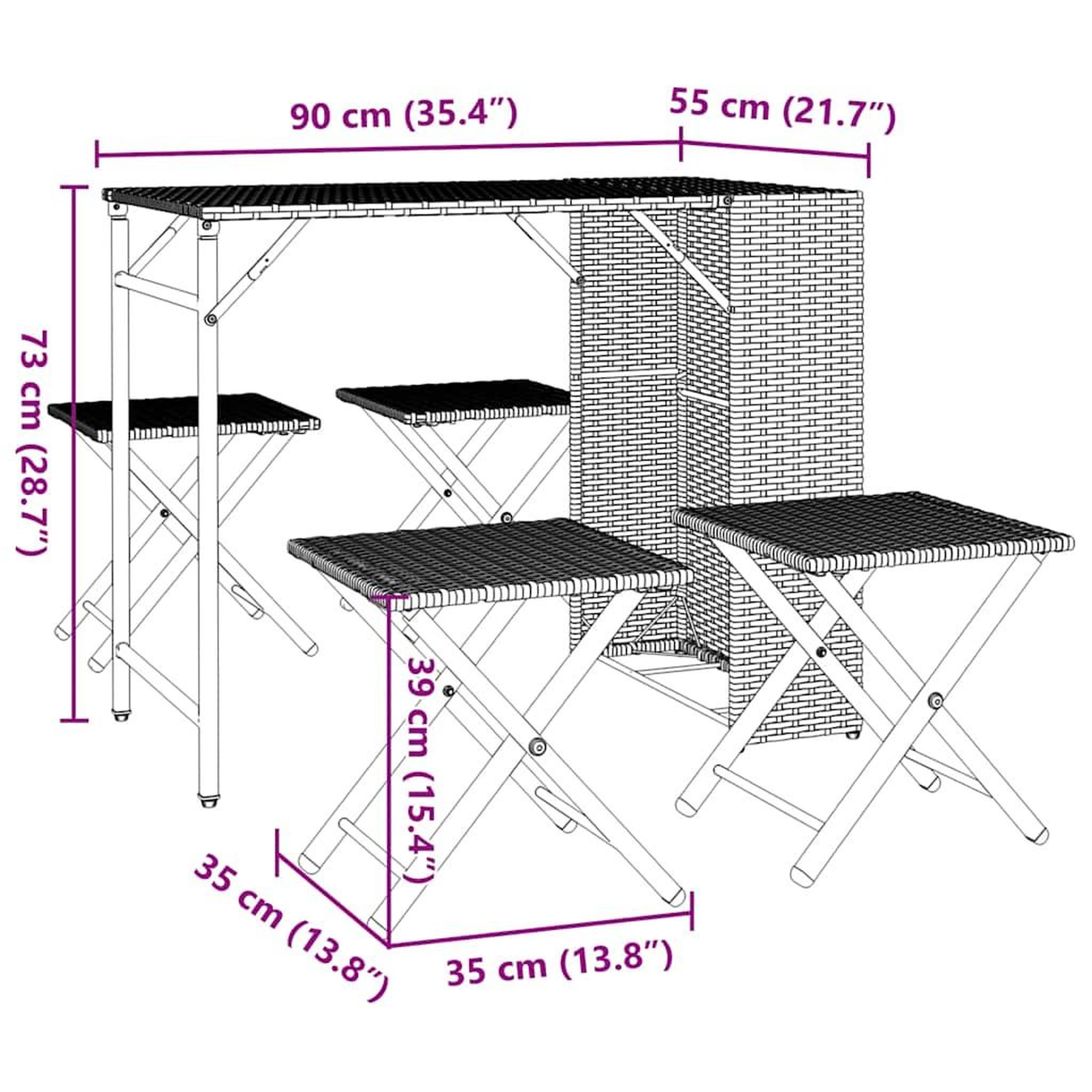 Voir la diapositive 6 : VIDAXL Ensemble a manger de jardin 5 pcs pliable gris clair poly rotin