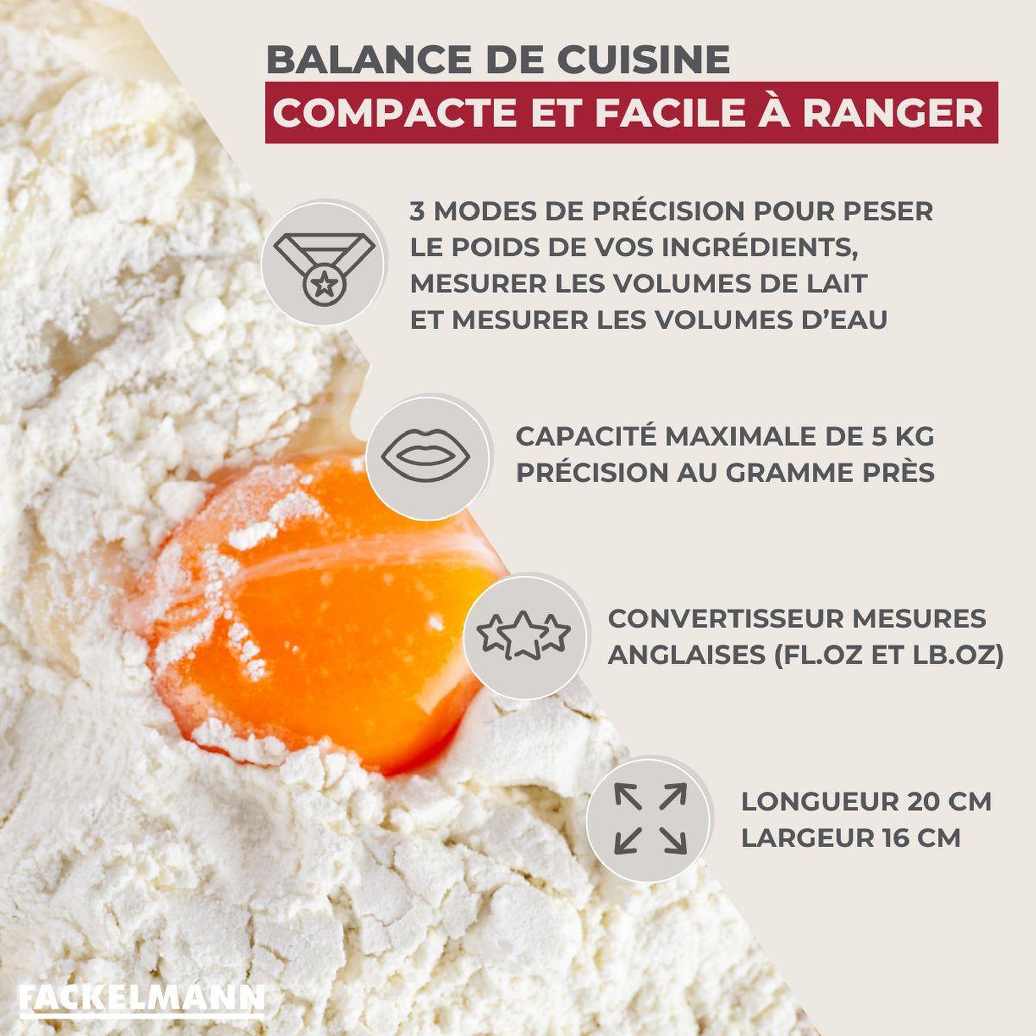 Voir la diapositive 3 : Fackelmann Balance de cuisine électronique blanche 5 kg fackelmann