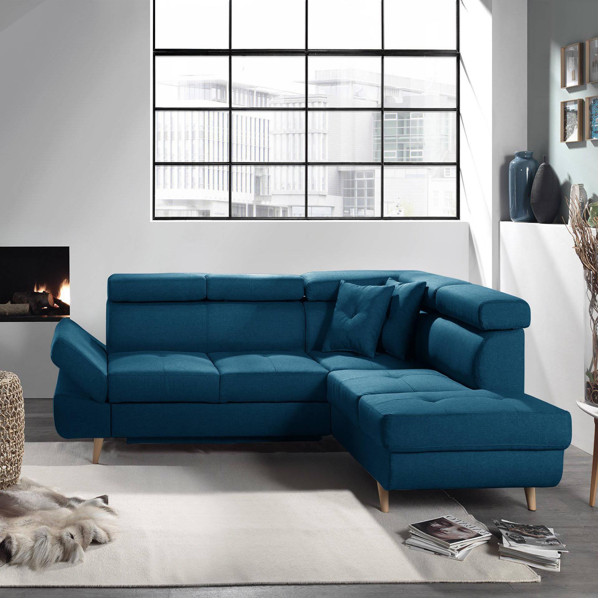 Voir la diapositive 3 : BEST MOBILIER Linea - canapé d'angle droit convertible - 5 places - avec têtières