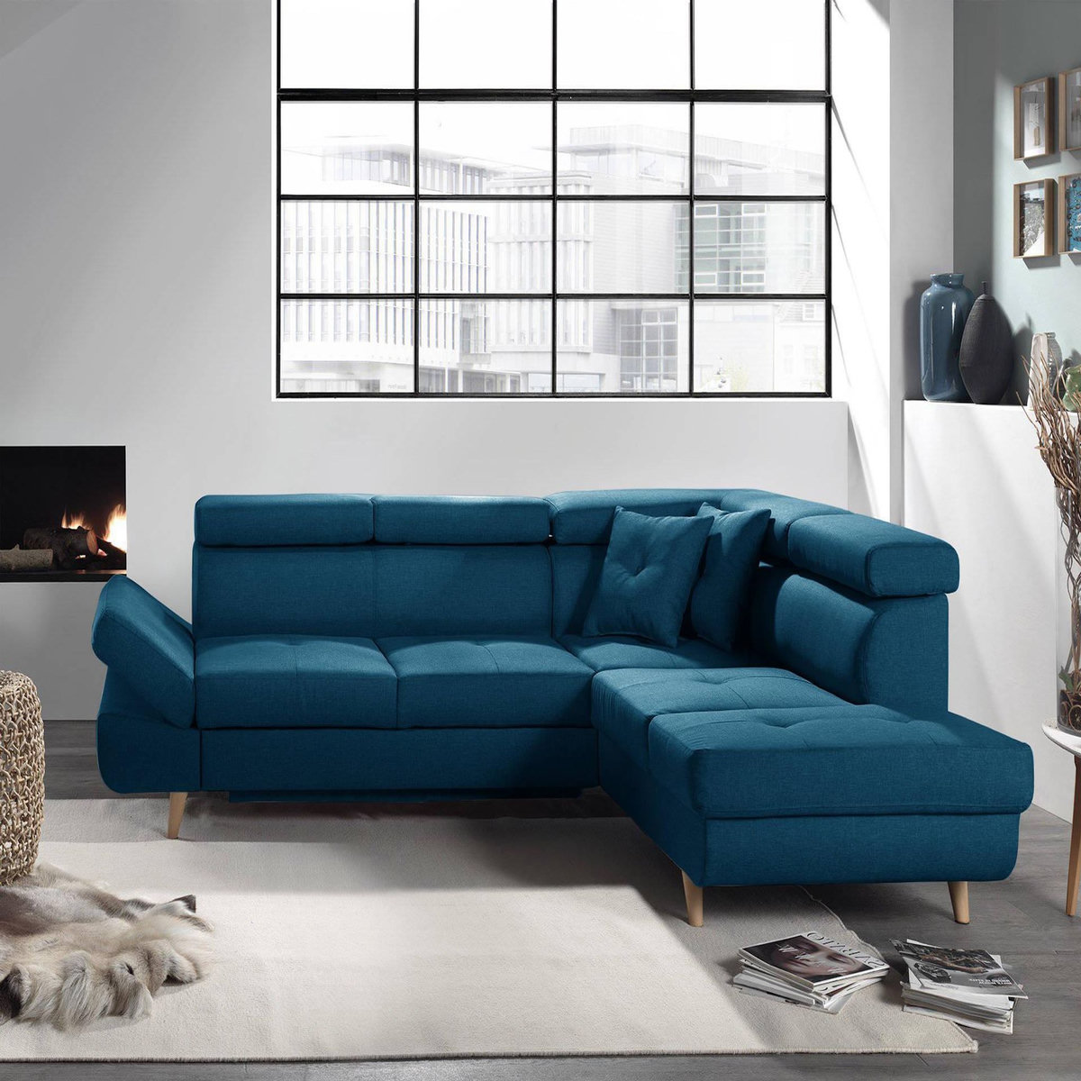 BEST MOBILIER Linea - canapé d'angle droit convertible - 5 places - avec têtières