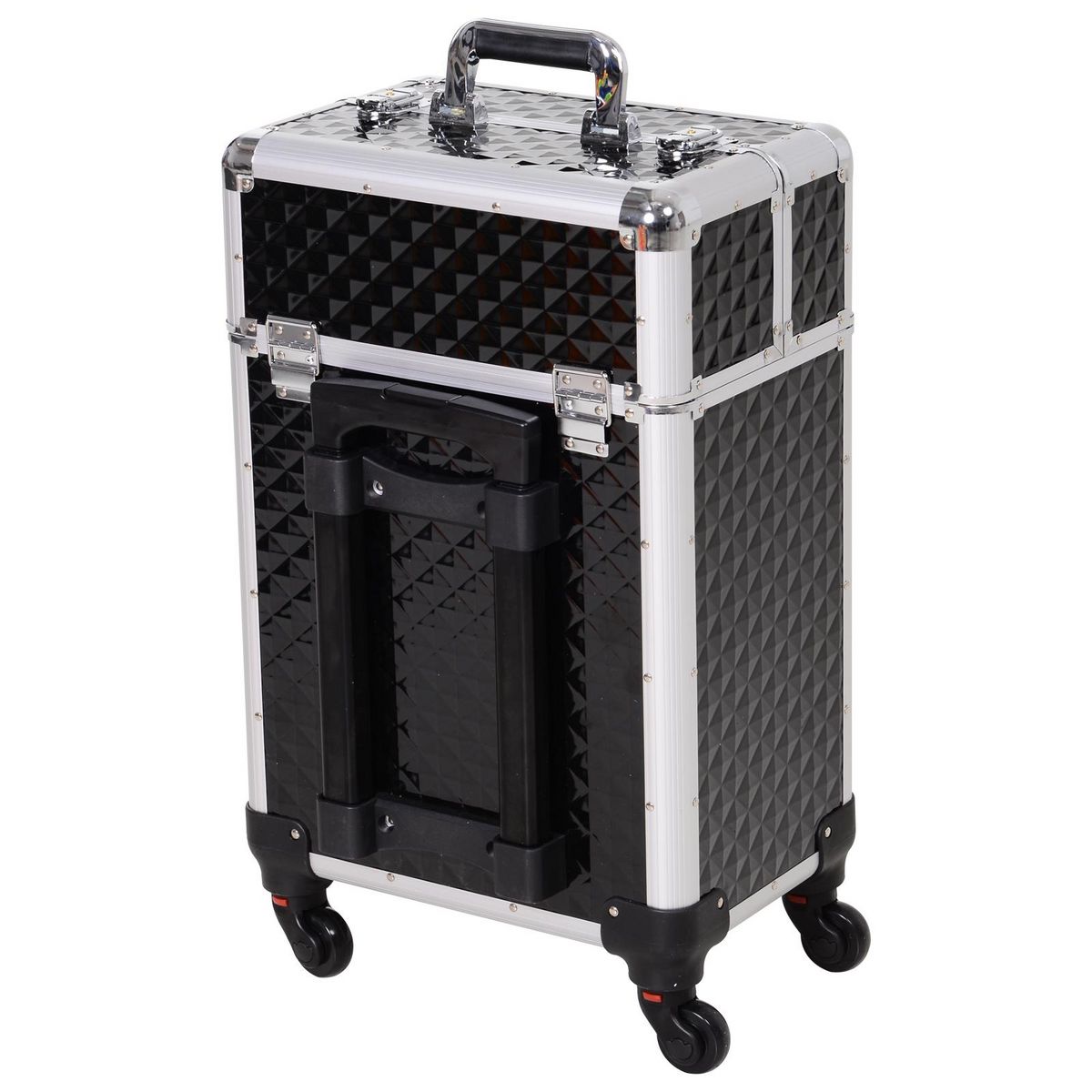 HOMCOM Valise trolley maquillage mallette cosmétique vanity poignée télescopique réglable 34L x 25l x 62H cm alu.