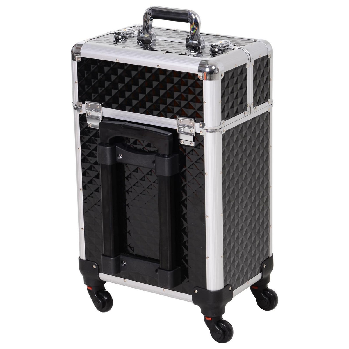 HOMCOM Valise trolley maquillage mallette cosmétique vanity poignée télescopique réglable 34L x 25l x 62H cm alu.