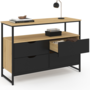 Voir la diapositive 4 : ID MARKET Commode 4 tiroirs noirs BOSTON 110 cm design industriel avec étagère