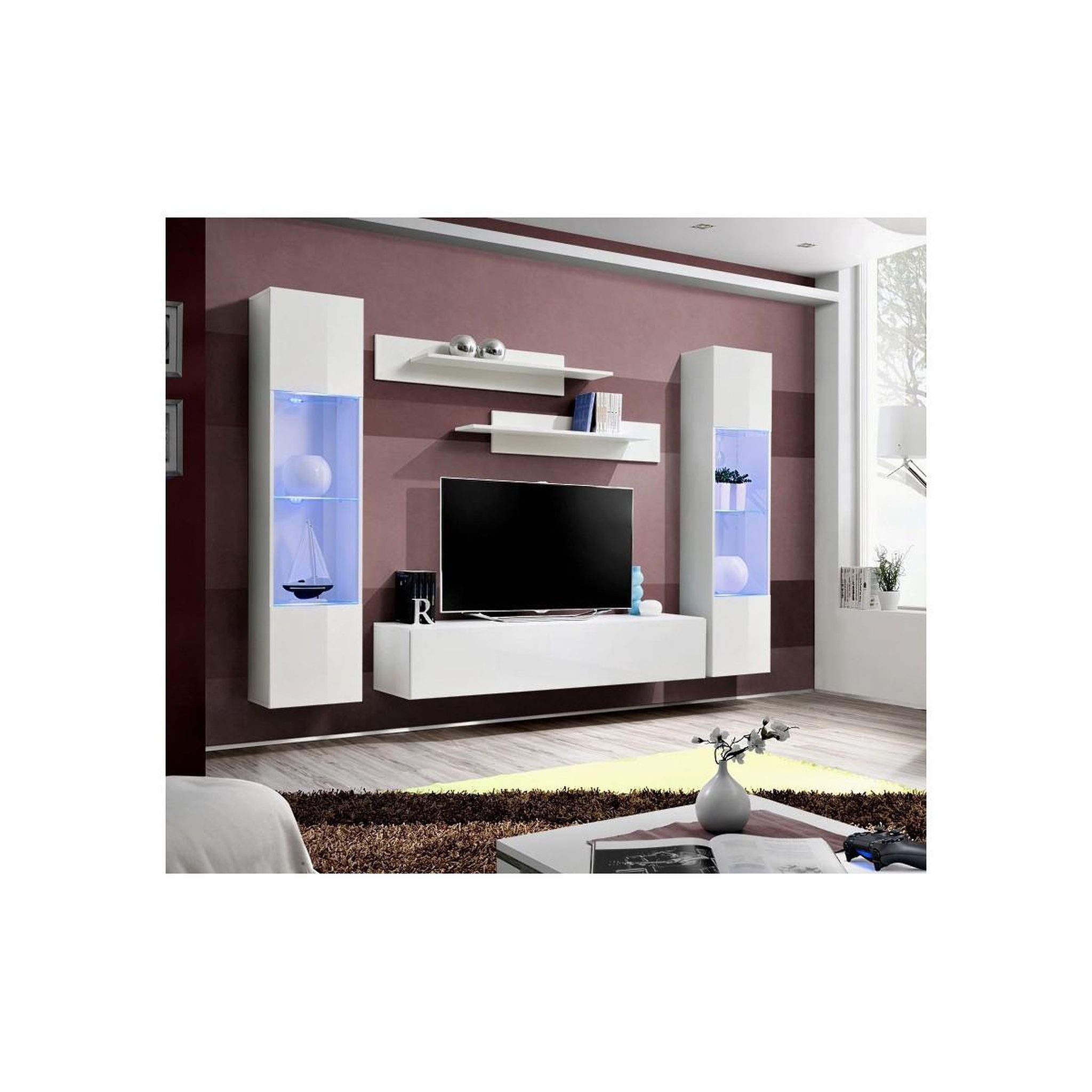 Voir la diapositive 4 : Paris Prix Ensemble meuble tv mural  fly a3  260cm blanc