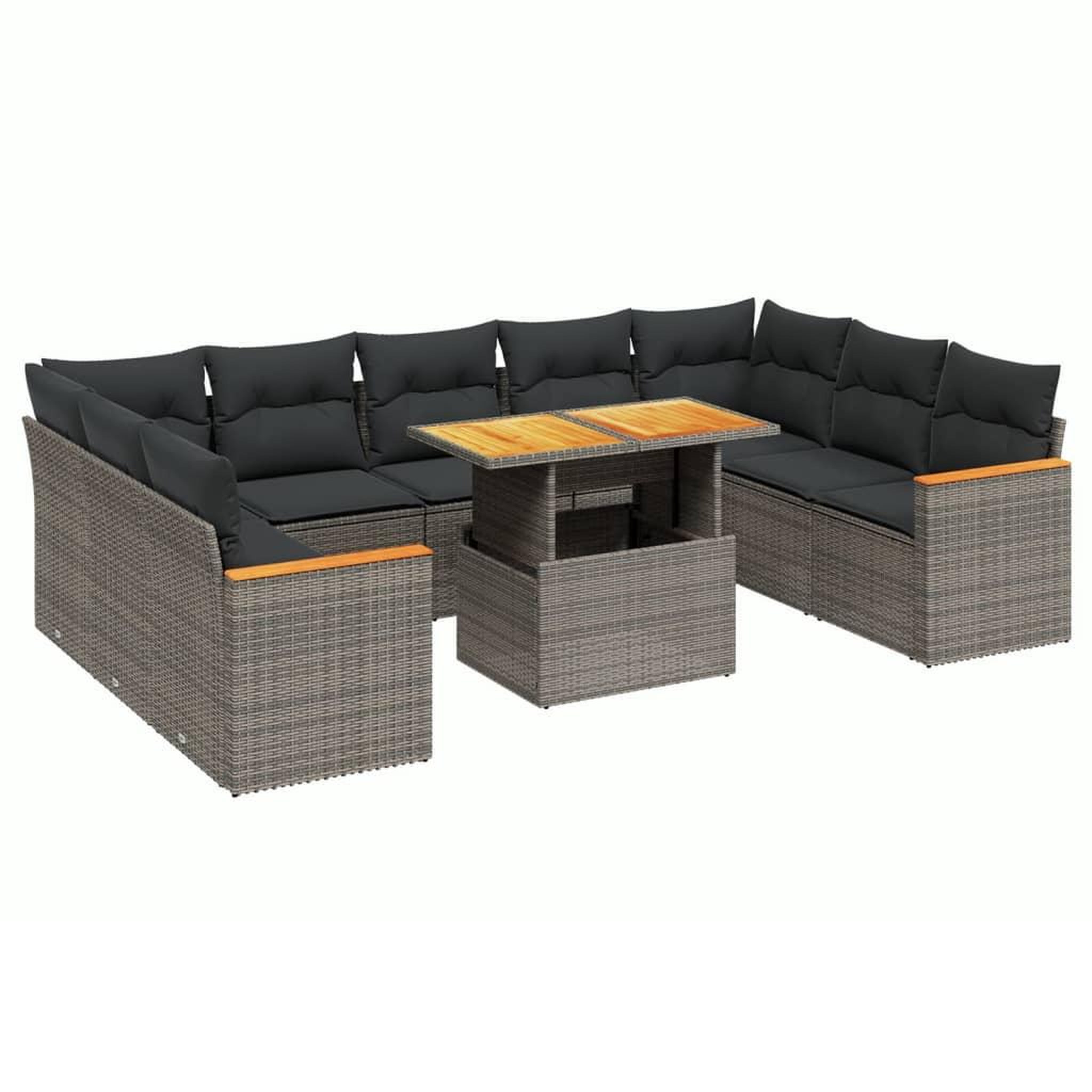 Voir la diapositive 2 : VIDAXL Salon de jardin avec coussins 10 pcs gris resine tressee