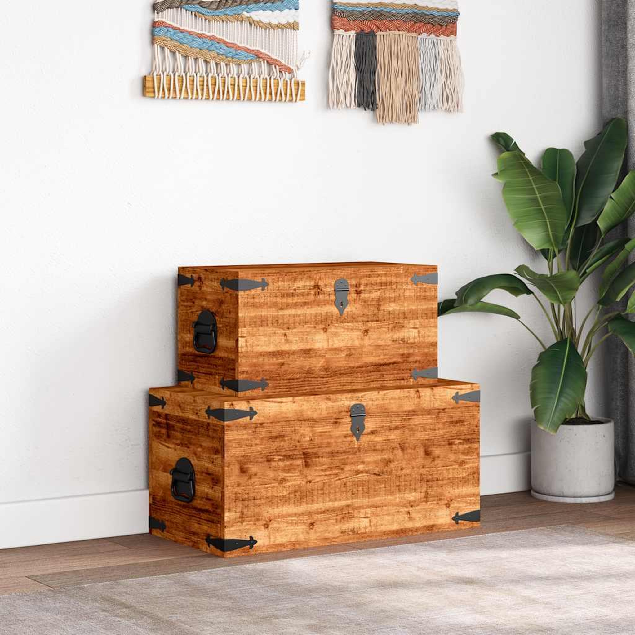 Voir la diapositive 4 : VIDAXL Coffre de rangement 2 pcs bois de manguier brut