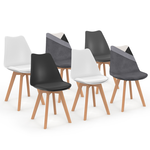 ID MARKET Lot de 6 chaises scandinaves SARA gris foncé, blanc, noir et velours patchworks noir, gris et blanc