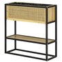 Voir la diapositive 1 : OUTSUNNY Jardinière sur pied style naturel - géotextile inclus, étagère intégrée - métal noir bois sapin verni bambou tressé