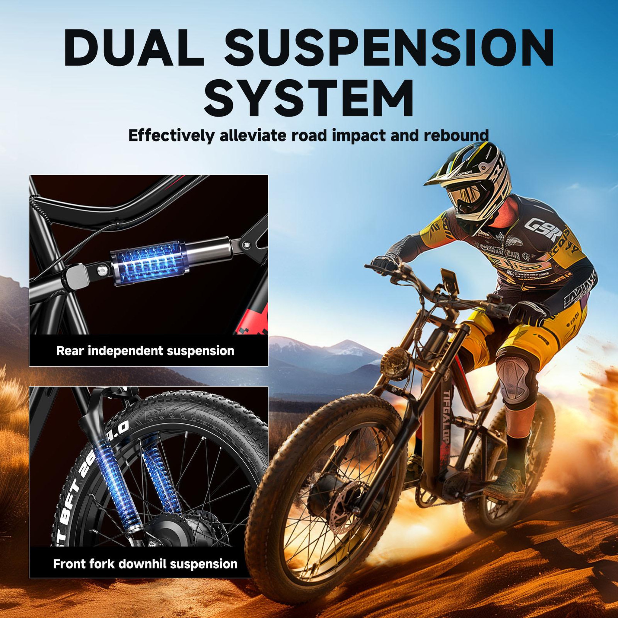 Voir la diapositive 6 : TIFGALOP Vélo électrique Tifgalop ES7Pro, double moteur, batterie 52 V 21 Ah, double suspension