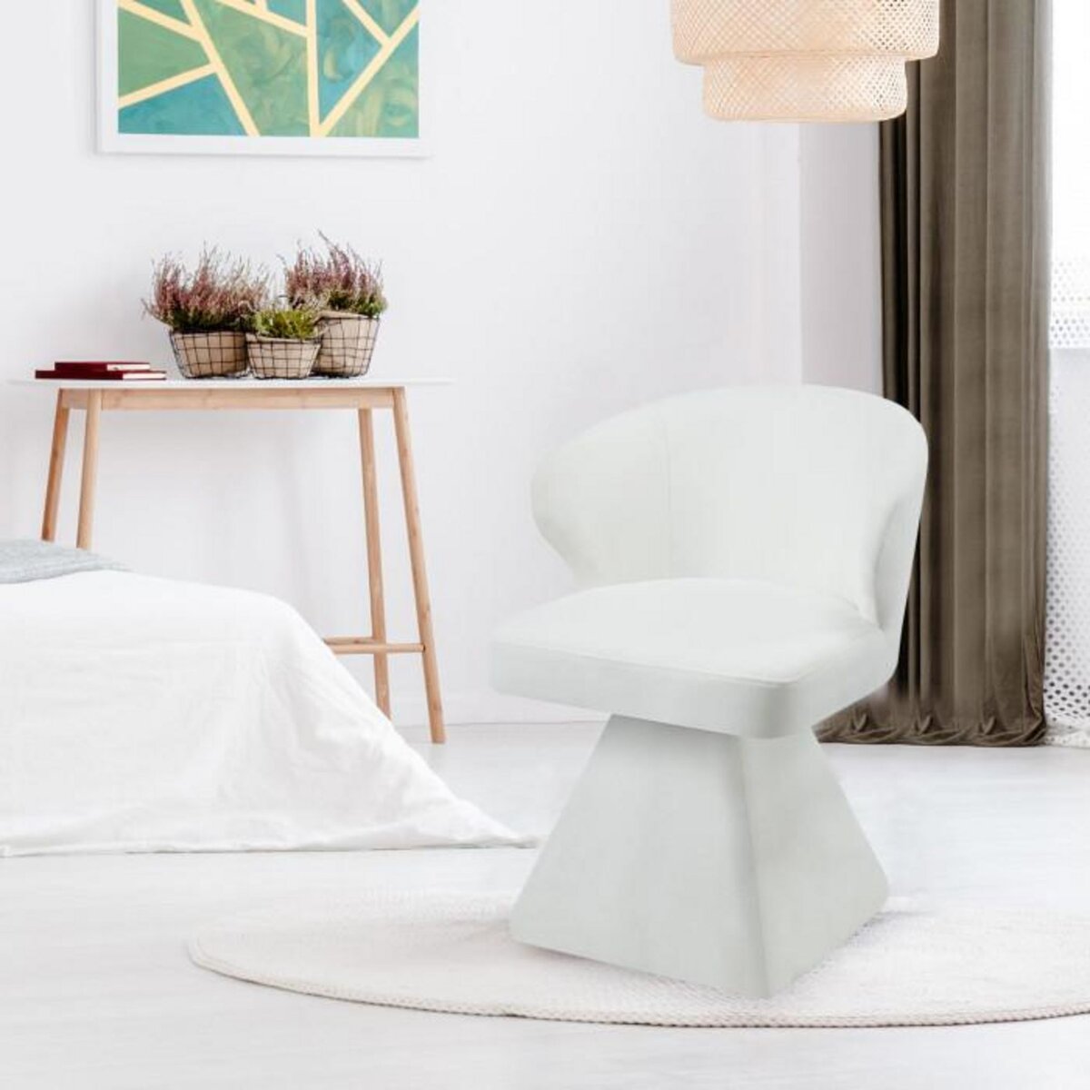 Paris Prix Chaise Design en Tissu  Pyramide  79cm Crème