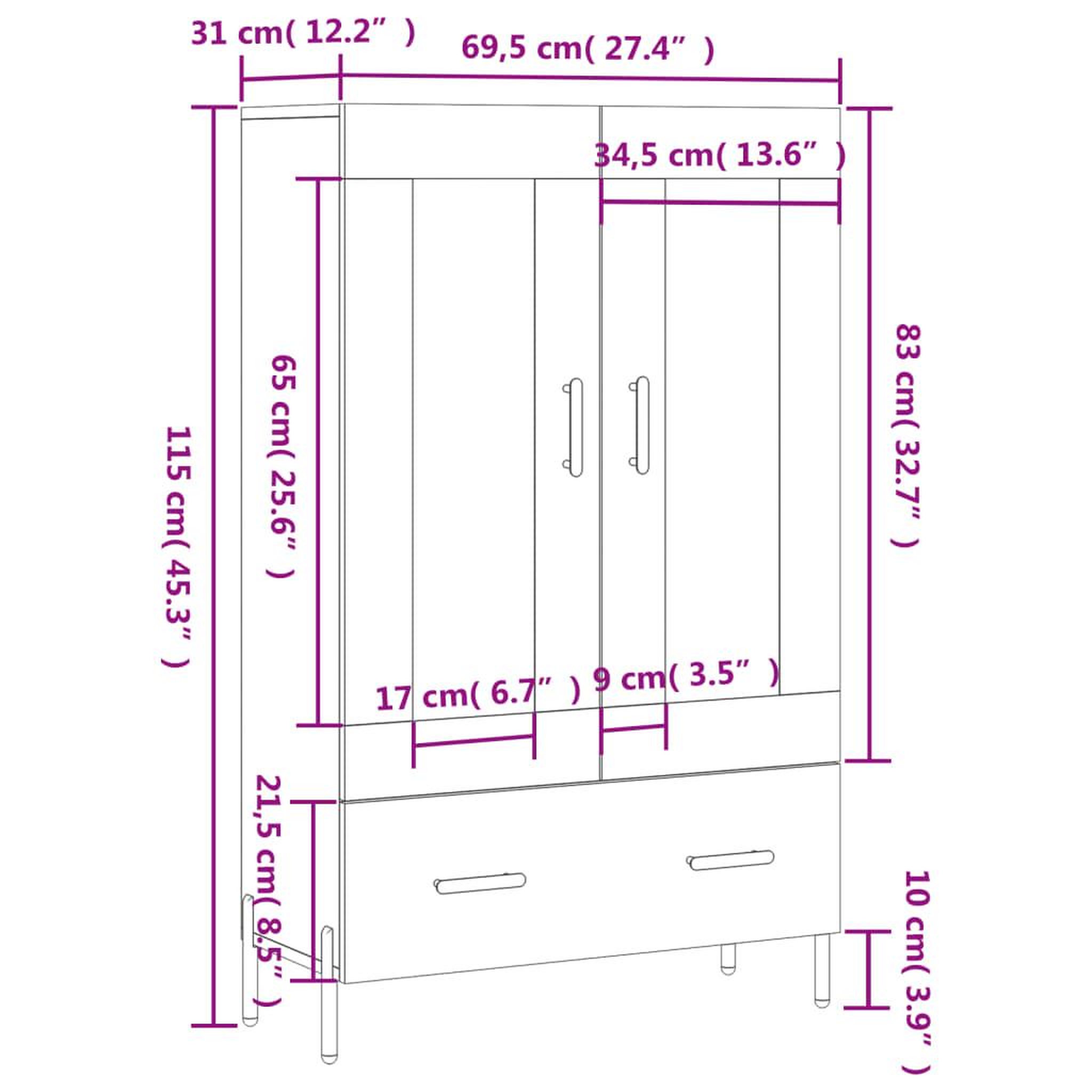 Voir la diapositive 6 : VIDAXL Buffet haut chene fume 69,5x31x115 cm bois d'ingenierie
