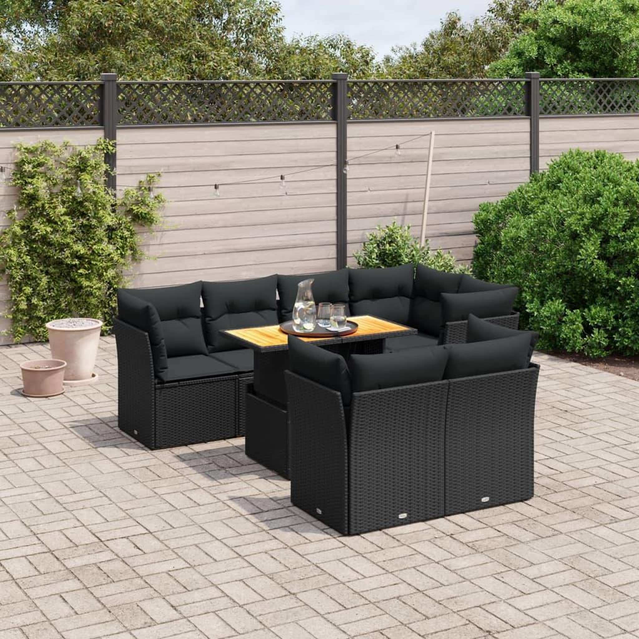 VIDAXL Salon de jardin 8 pcs avec coussins noir resine tressee